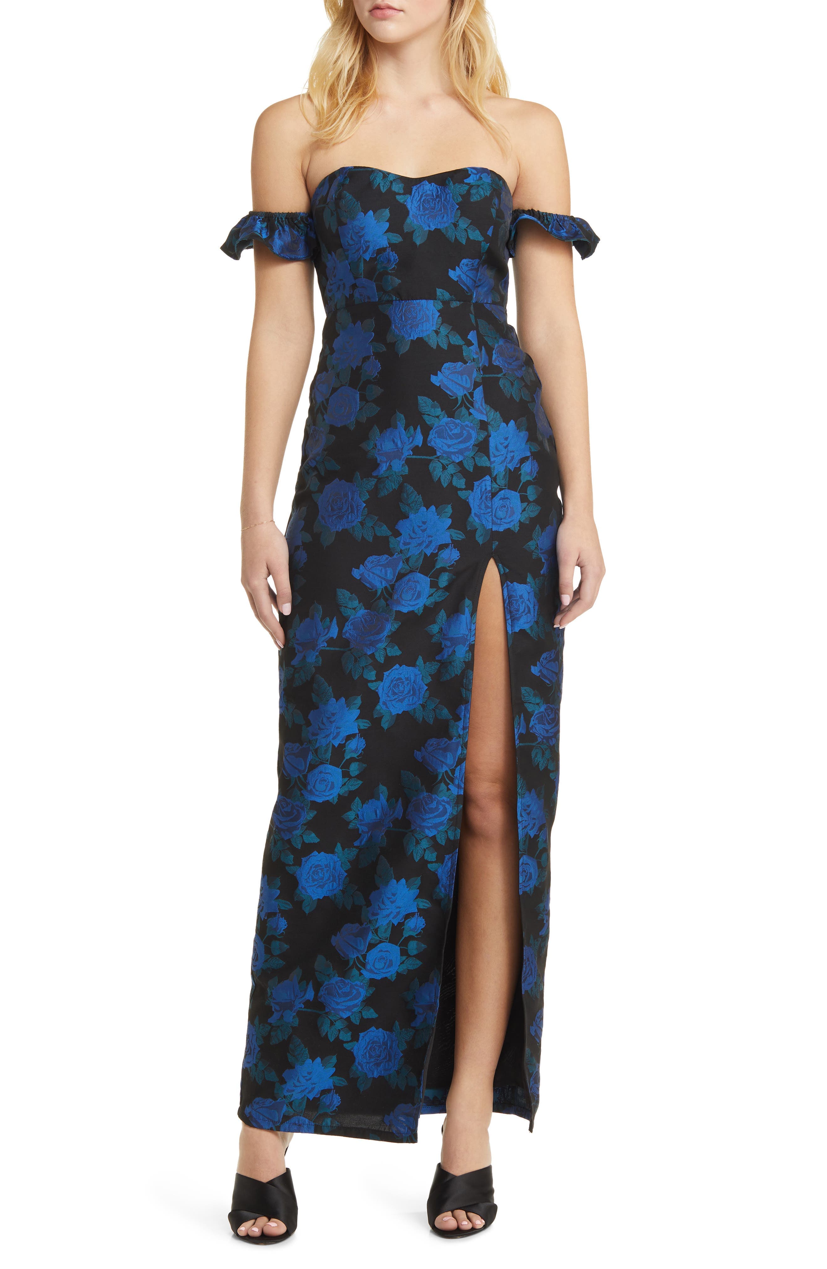 Exceptional Occasion Floral Jacquard Off the Shoulder Gown - image 1