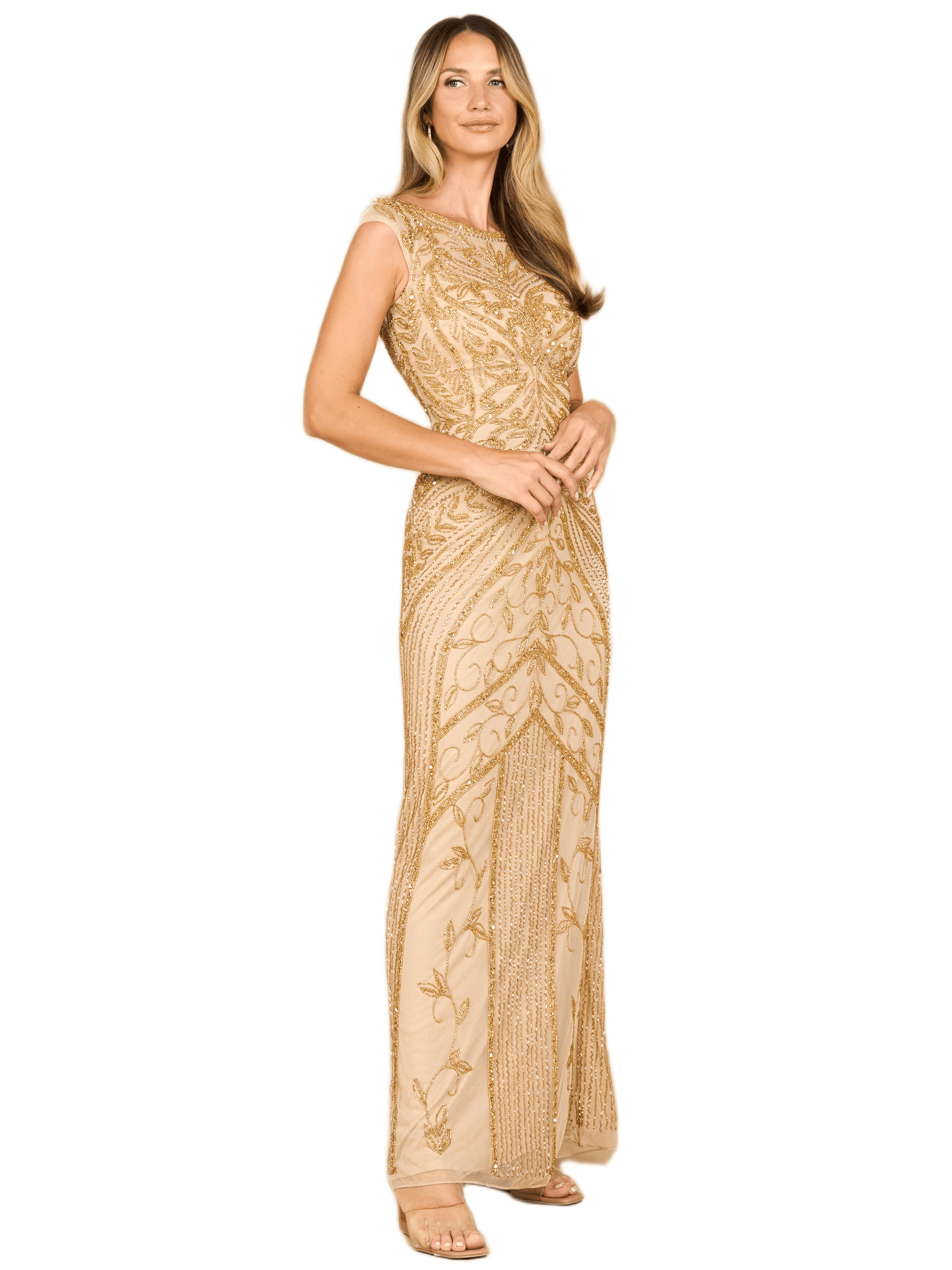 Beaded Cap Sleeve Sheath Gown - image 1