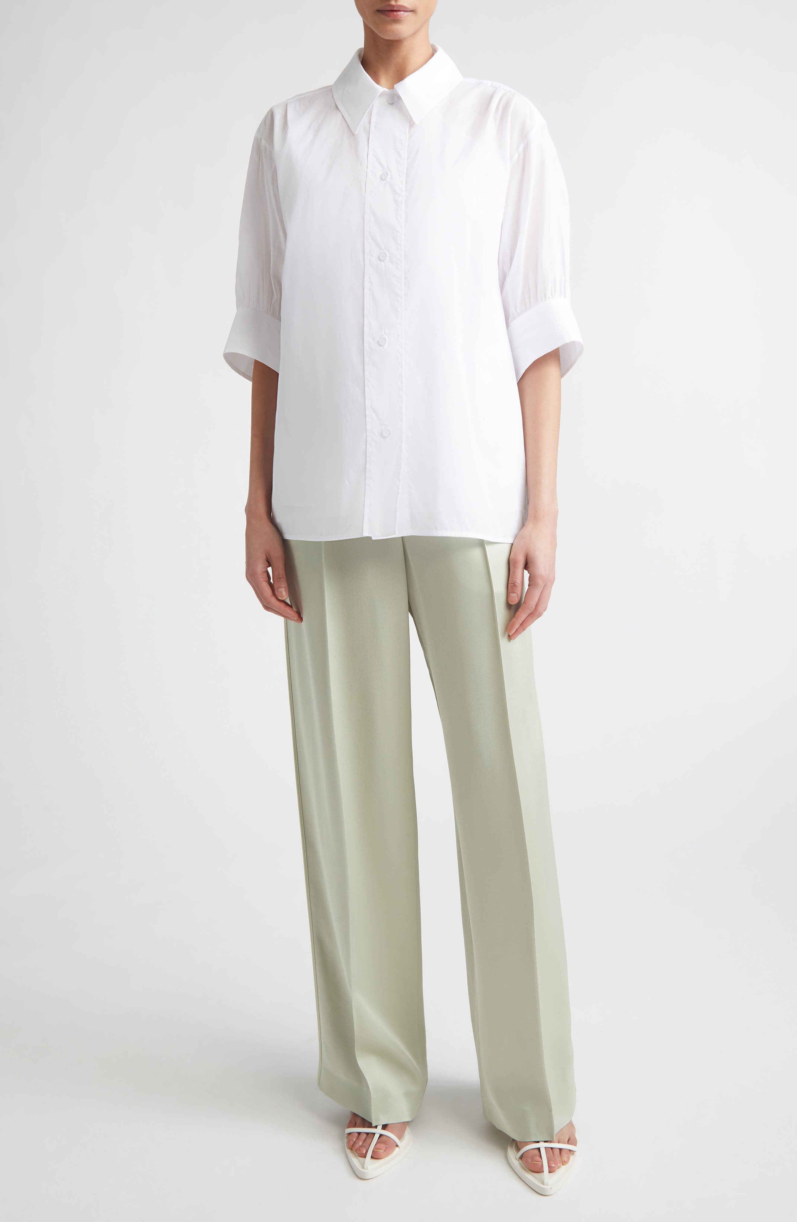 Boxy Puff Sleeve Cotton Poplin Button-Up Shirt - image 2