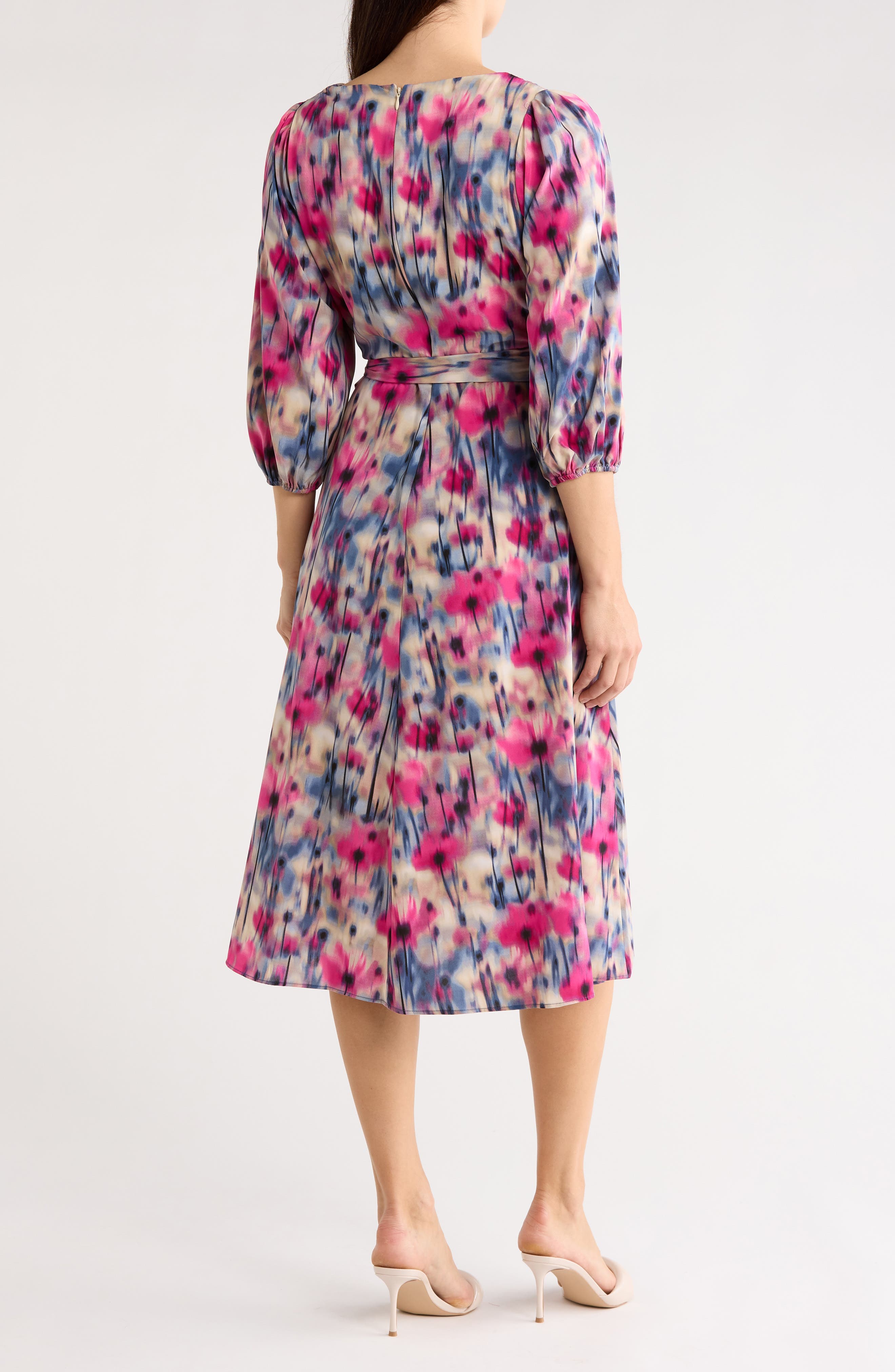Balloon Sleeve Faux Wrap Midi Dress - image 4
