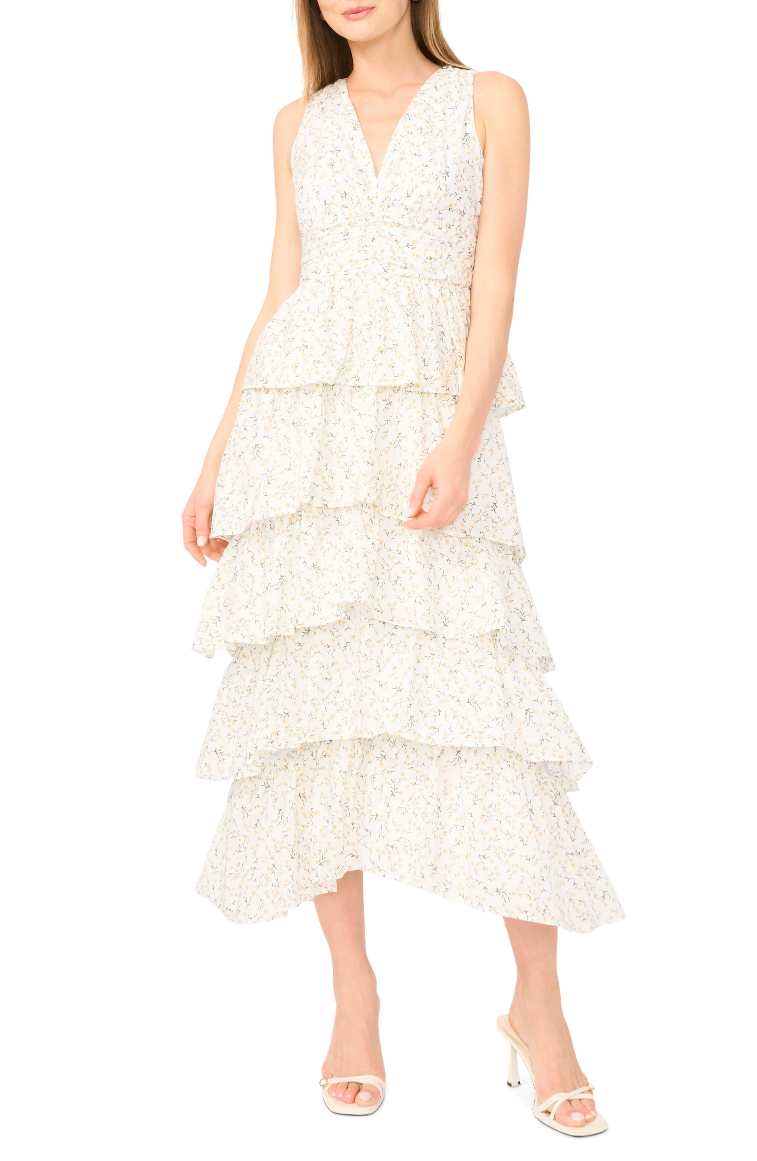 Floral Sleeveless Cascade Ruffle Maxi Dress - image 1