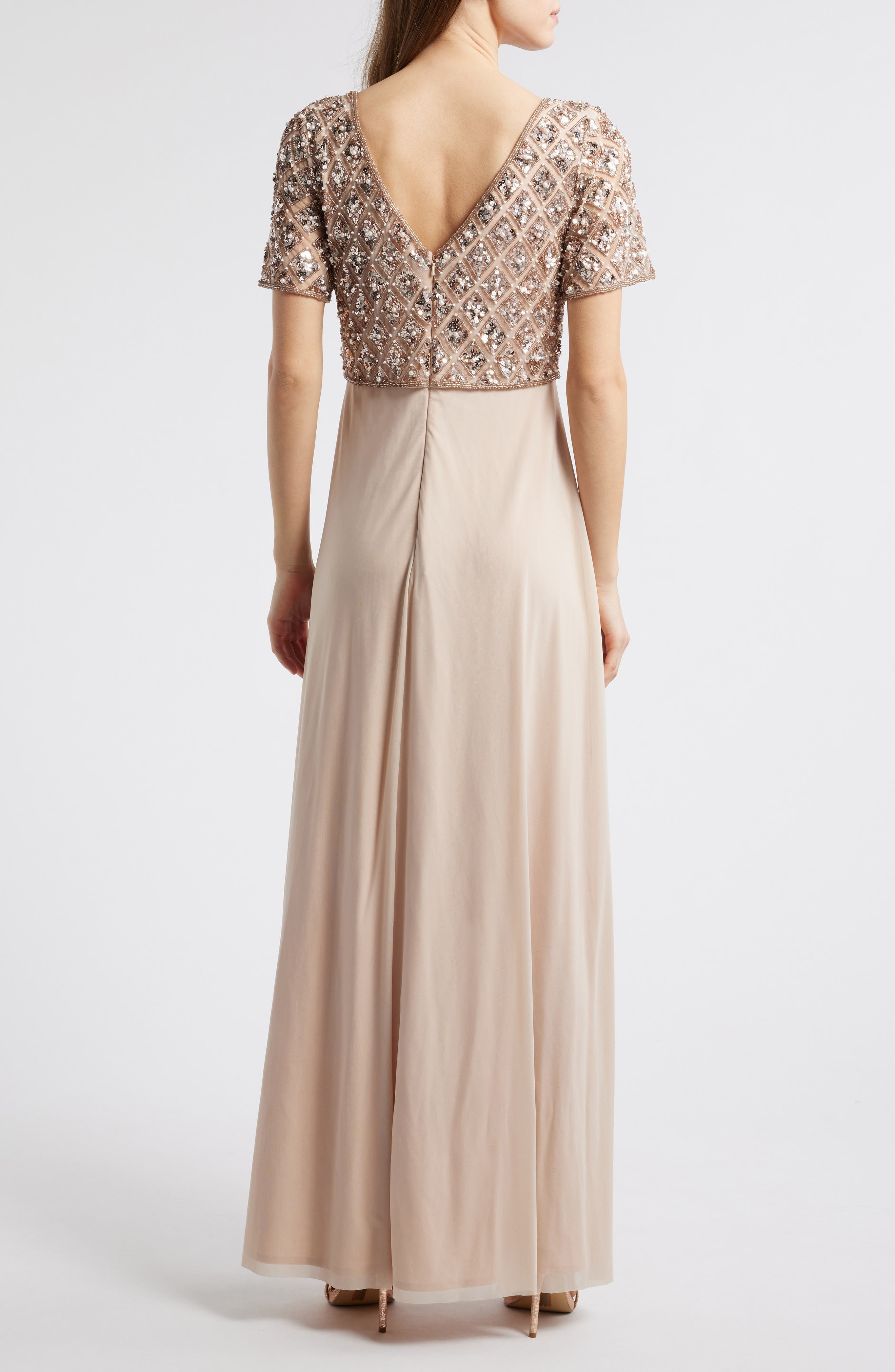 Beaded Mesh Mock Two-Piece Evening Dress - image 2