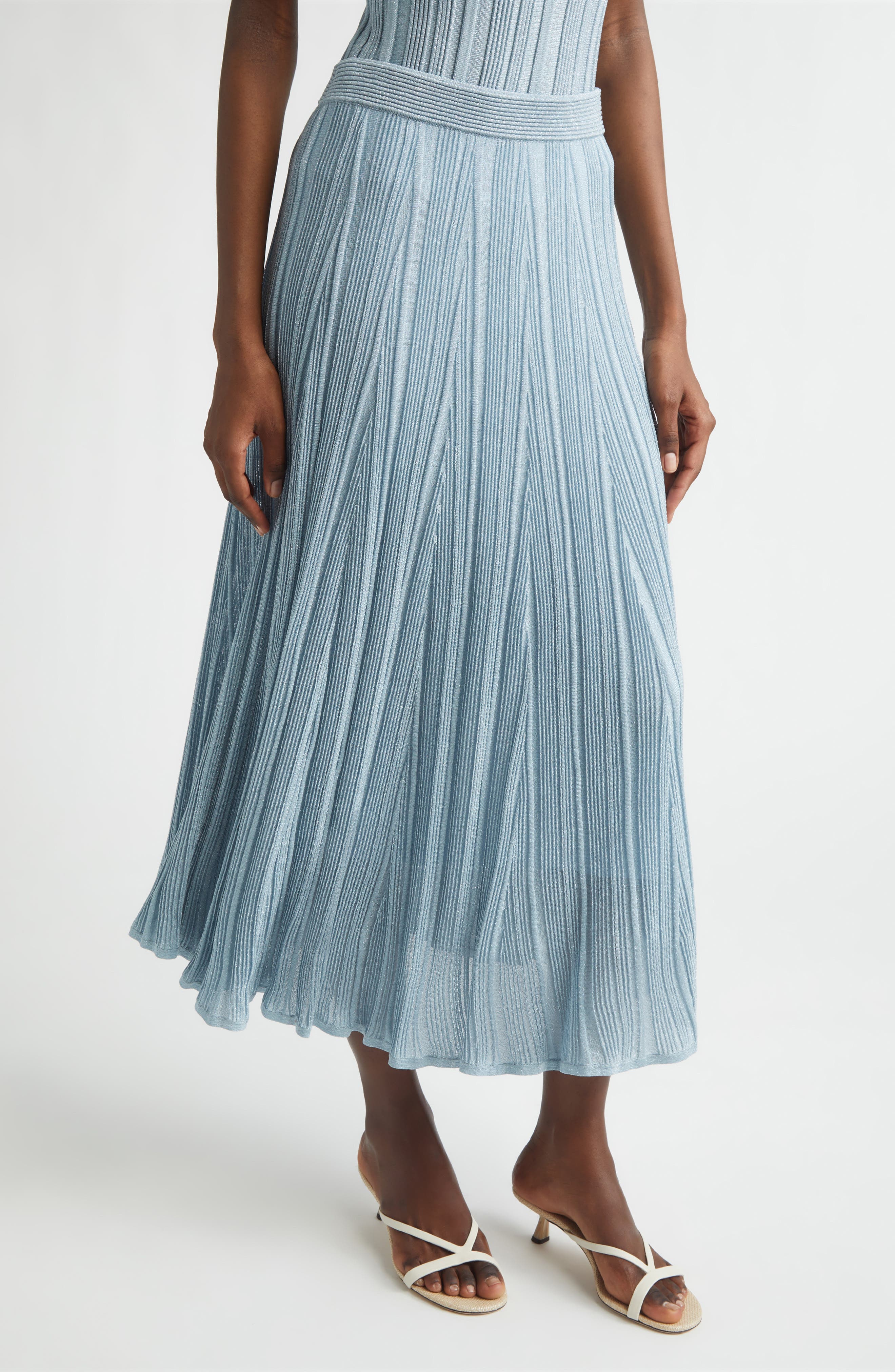 Aster Metallic Flared Ottoman Stitch Sweater Skirt - image 1