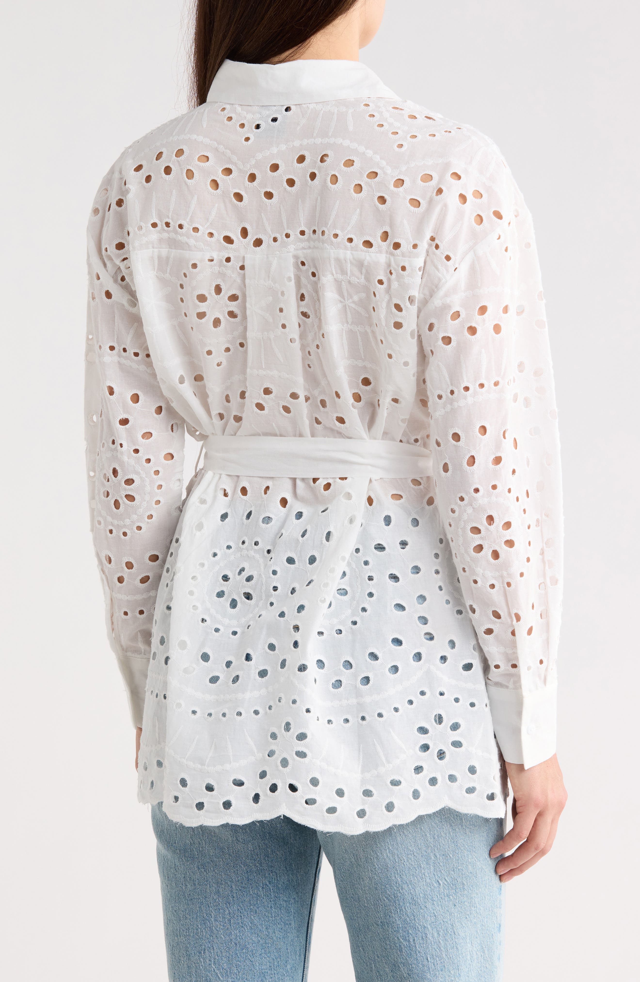 Eyelet Tie Waist Tunic Shirt - image 2