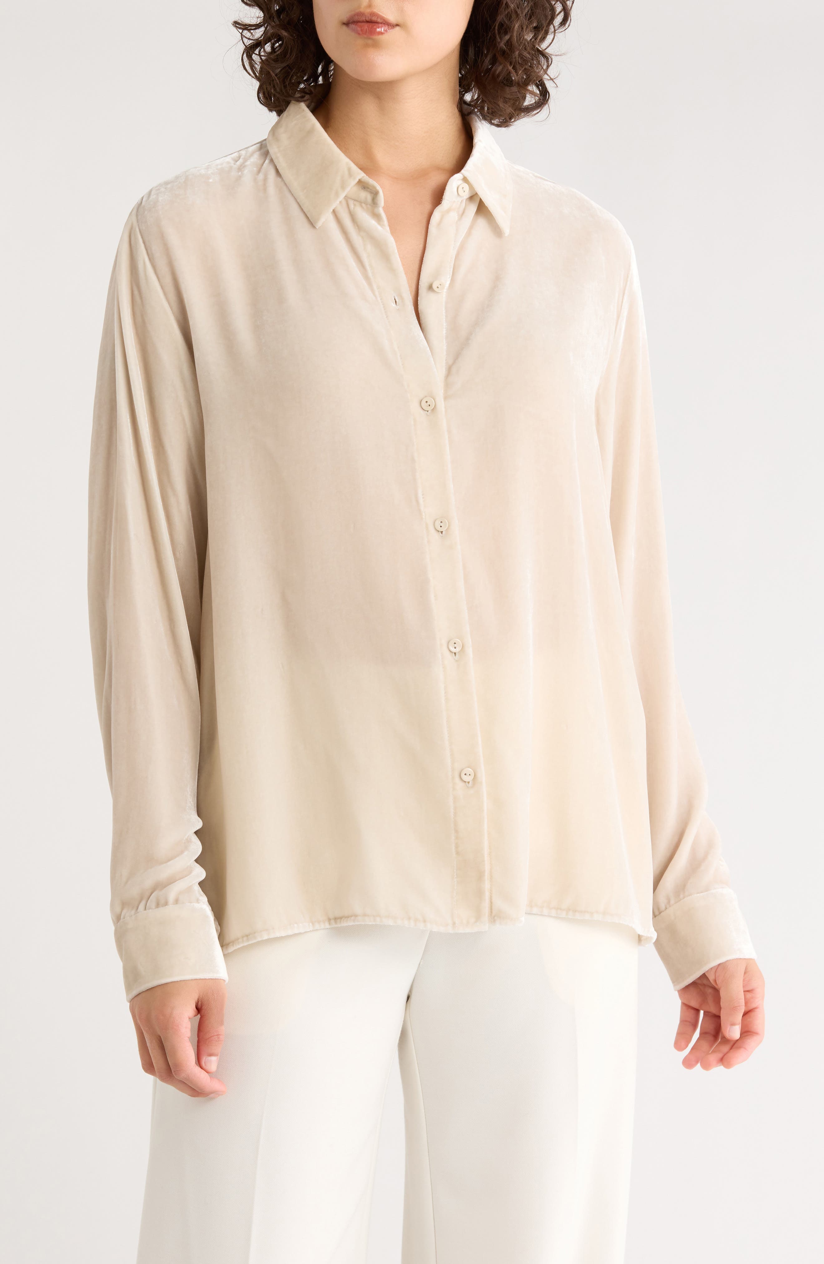 Classic Collar Easy Velvet Button-Up Shirt - image 1