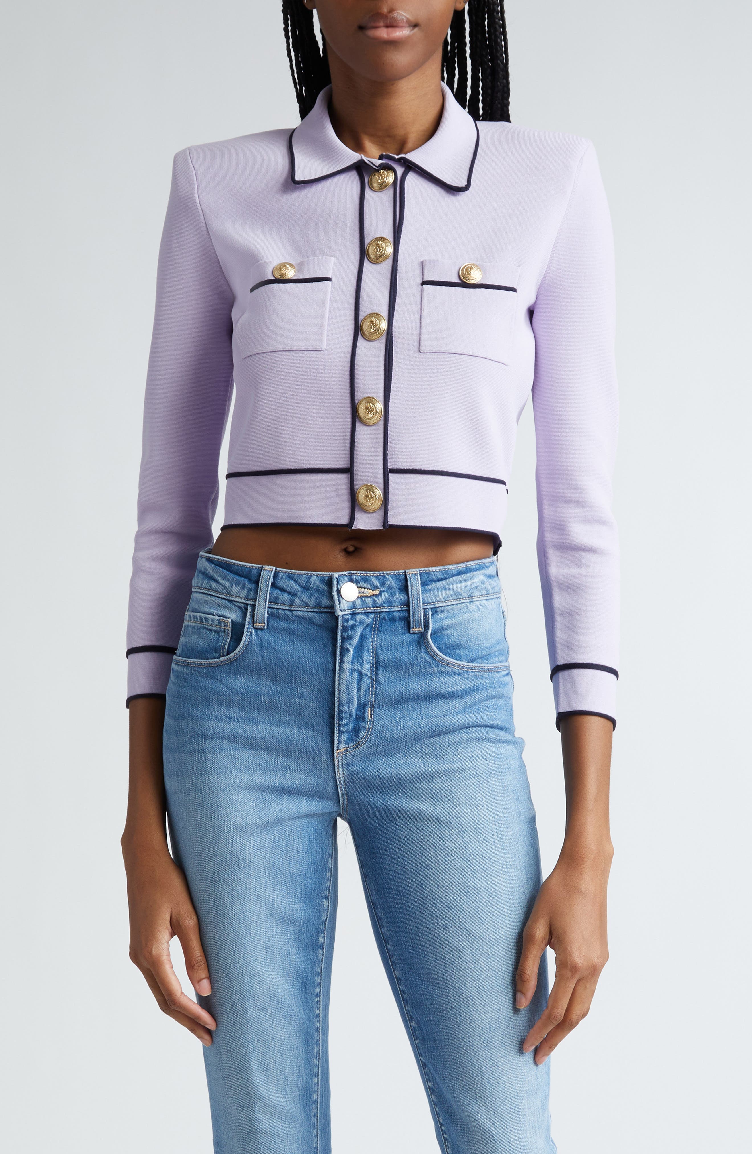 Neo Contrast Trim Crop Sweater Jacket - image 1