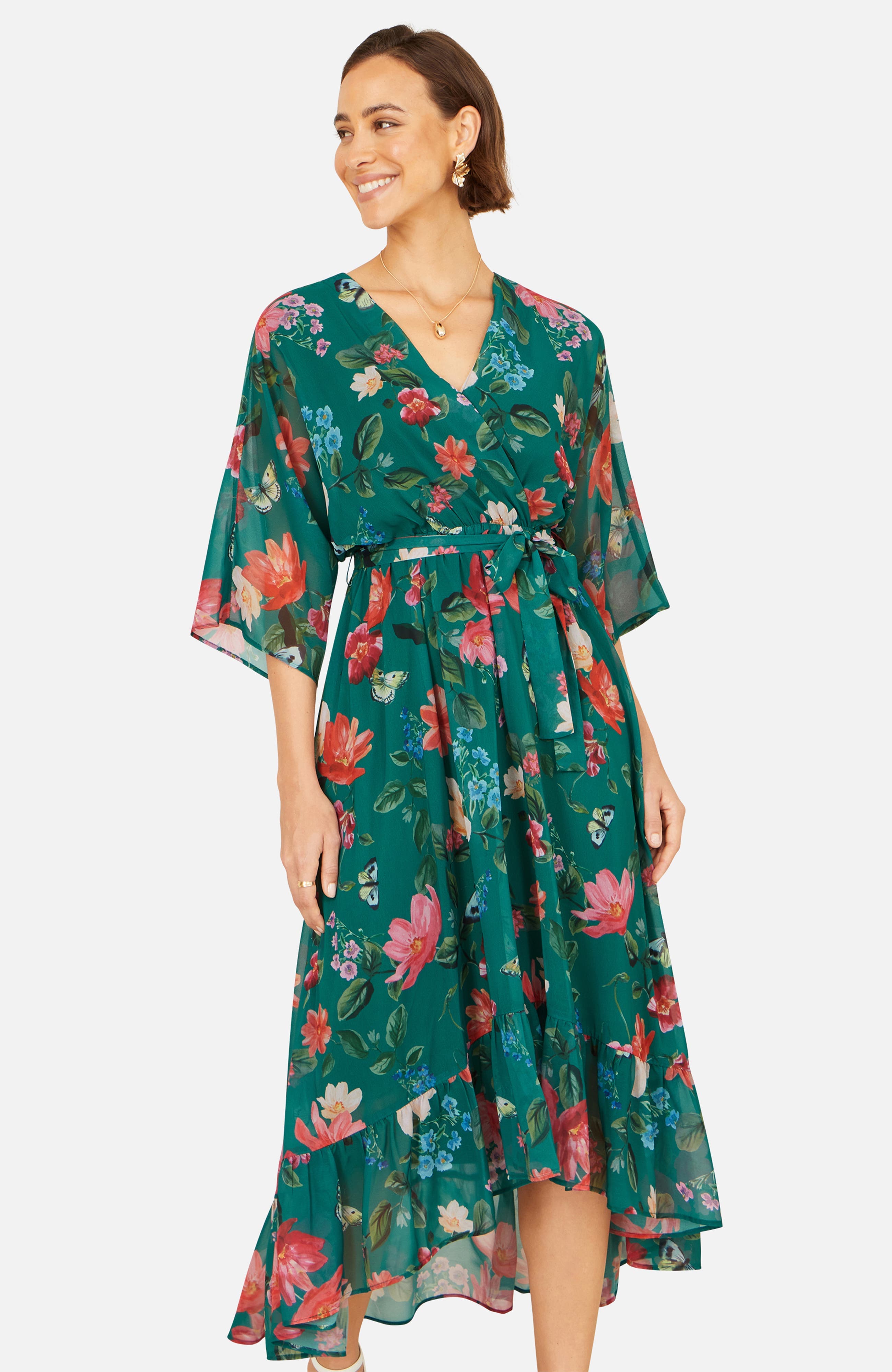 Floral Dip Hem Wrap Midi Dress - image 3