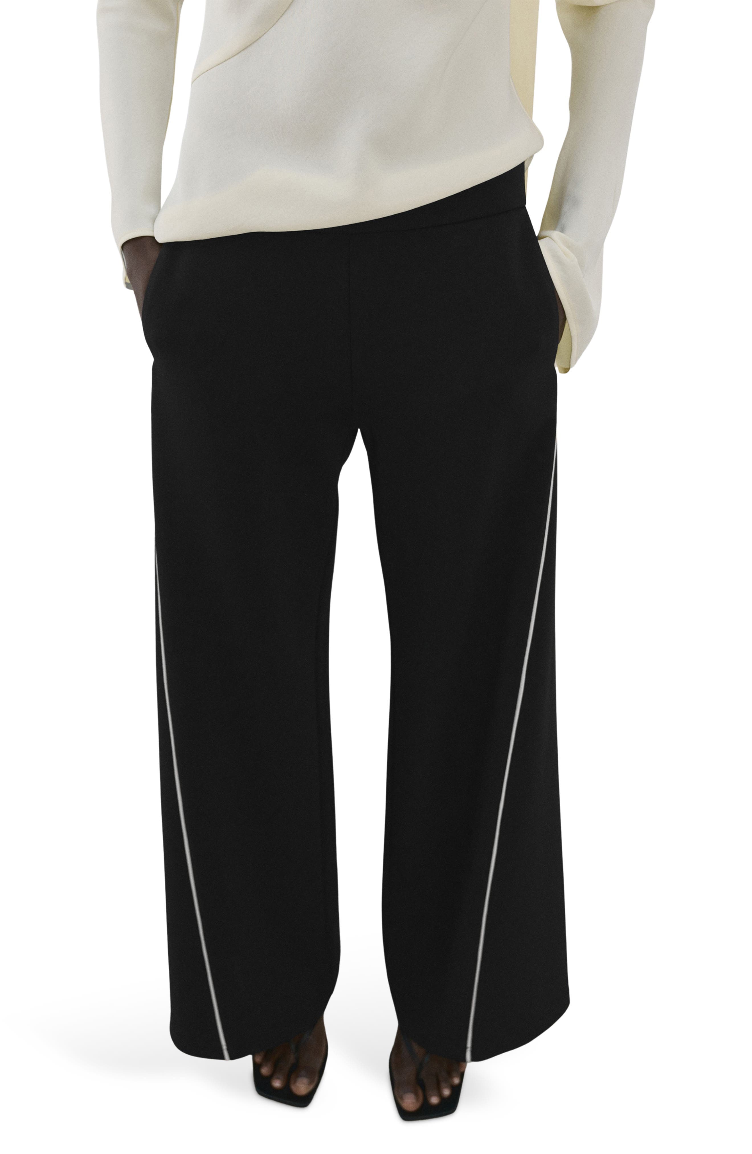 Side Piped Knit Wide Leg Pants - image 1