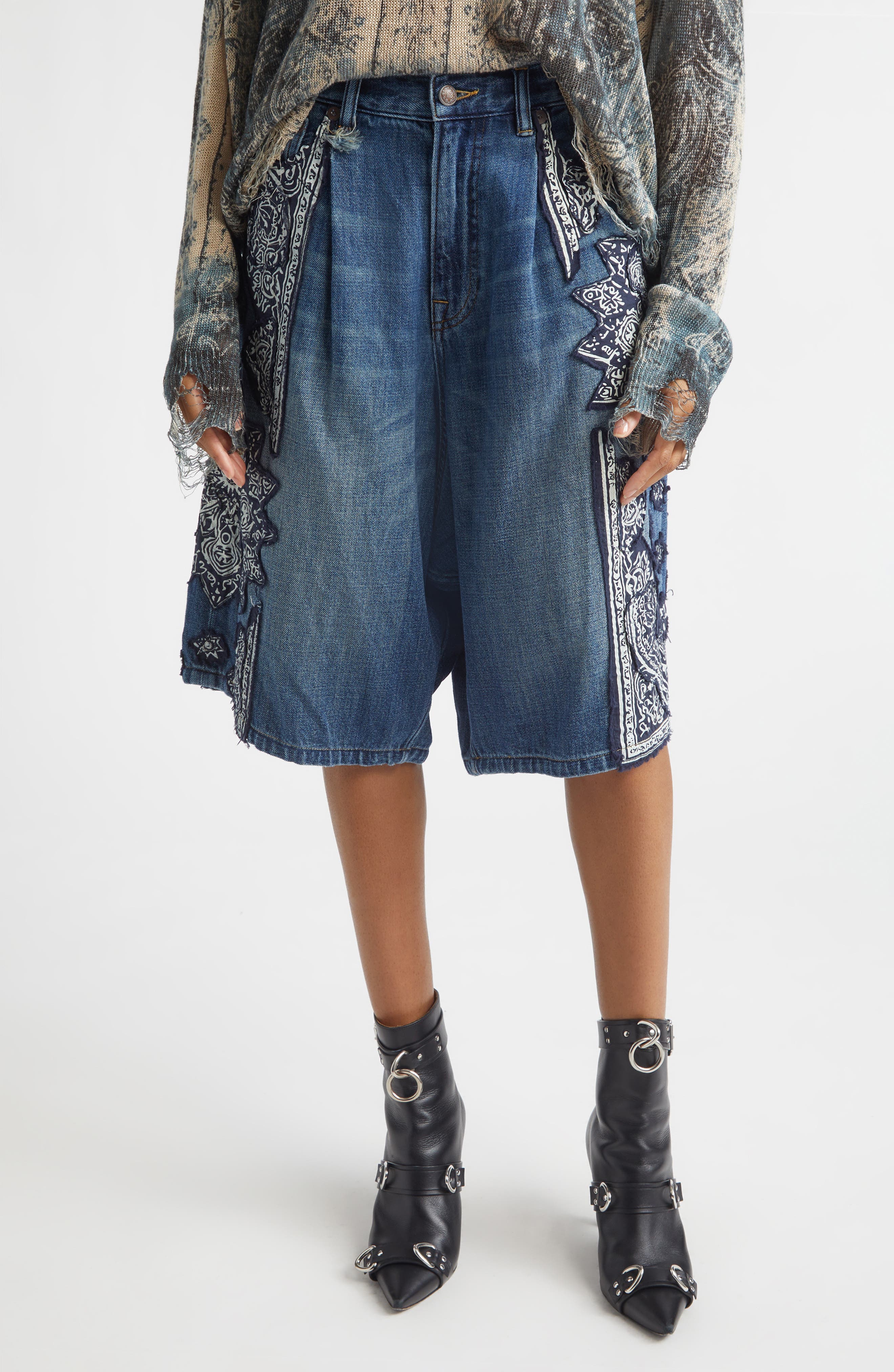 Jesse Pleated Denim Bermuda Shorts - image 1