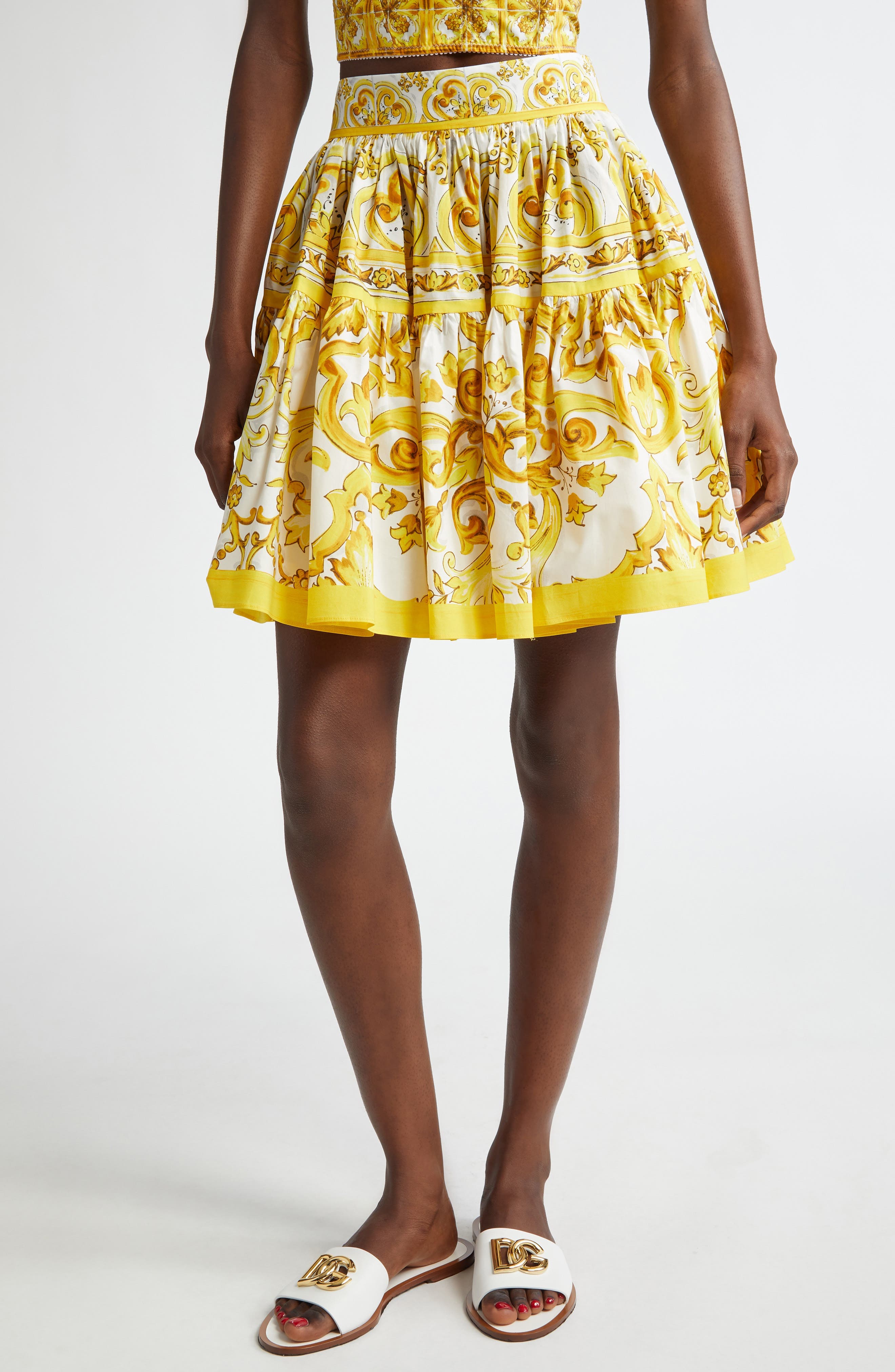 Tile Print Cotton Skater Skirt - image 1