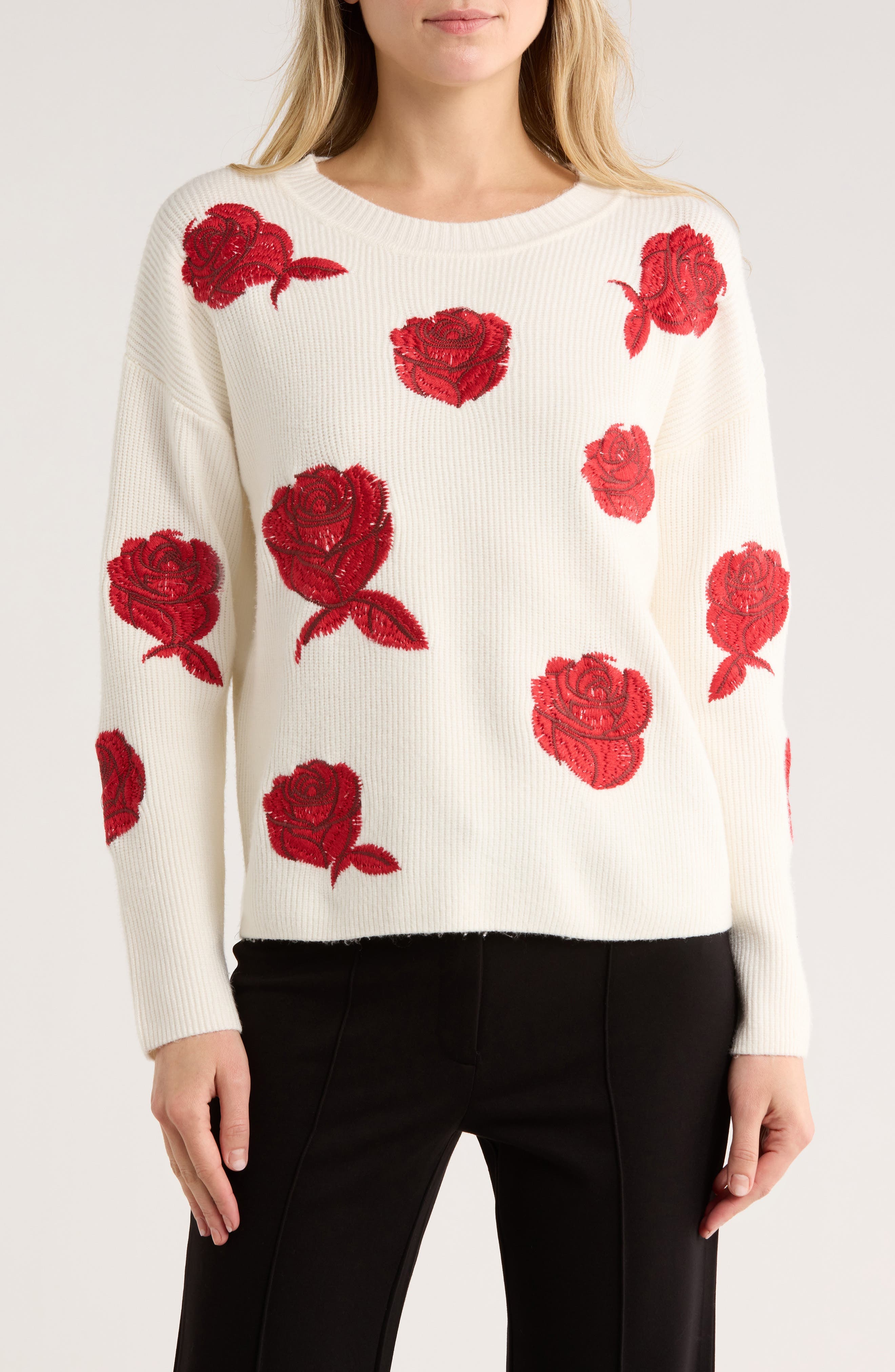 Embroidered Rose Sweater - image 1