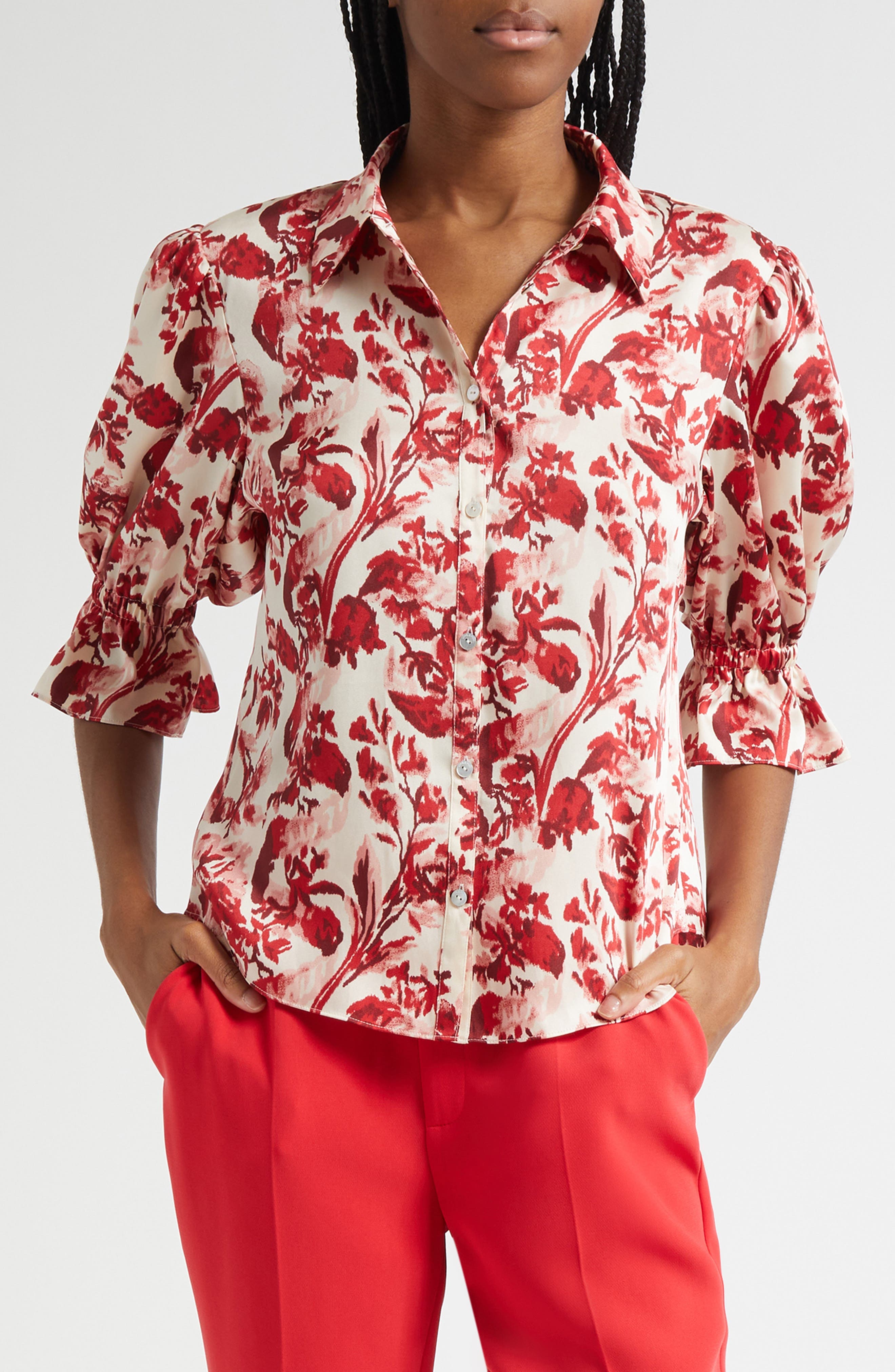 Fiona Floral Ribbons Button-Up Shirt - image 1