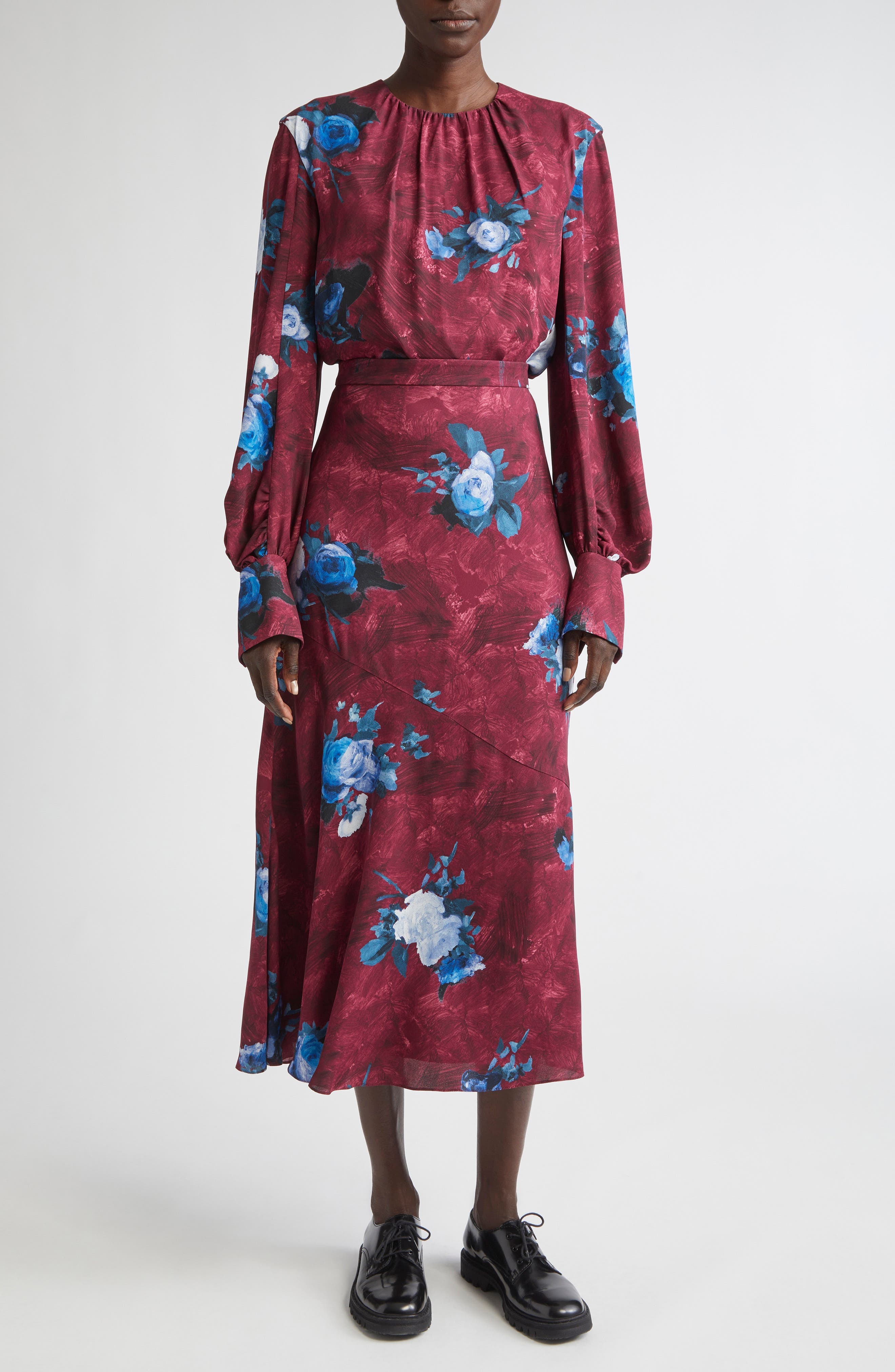 Abstract Rose Print Midi Skirt - image 2