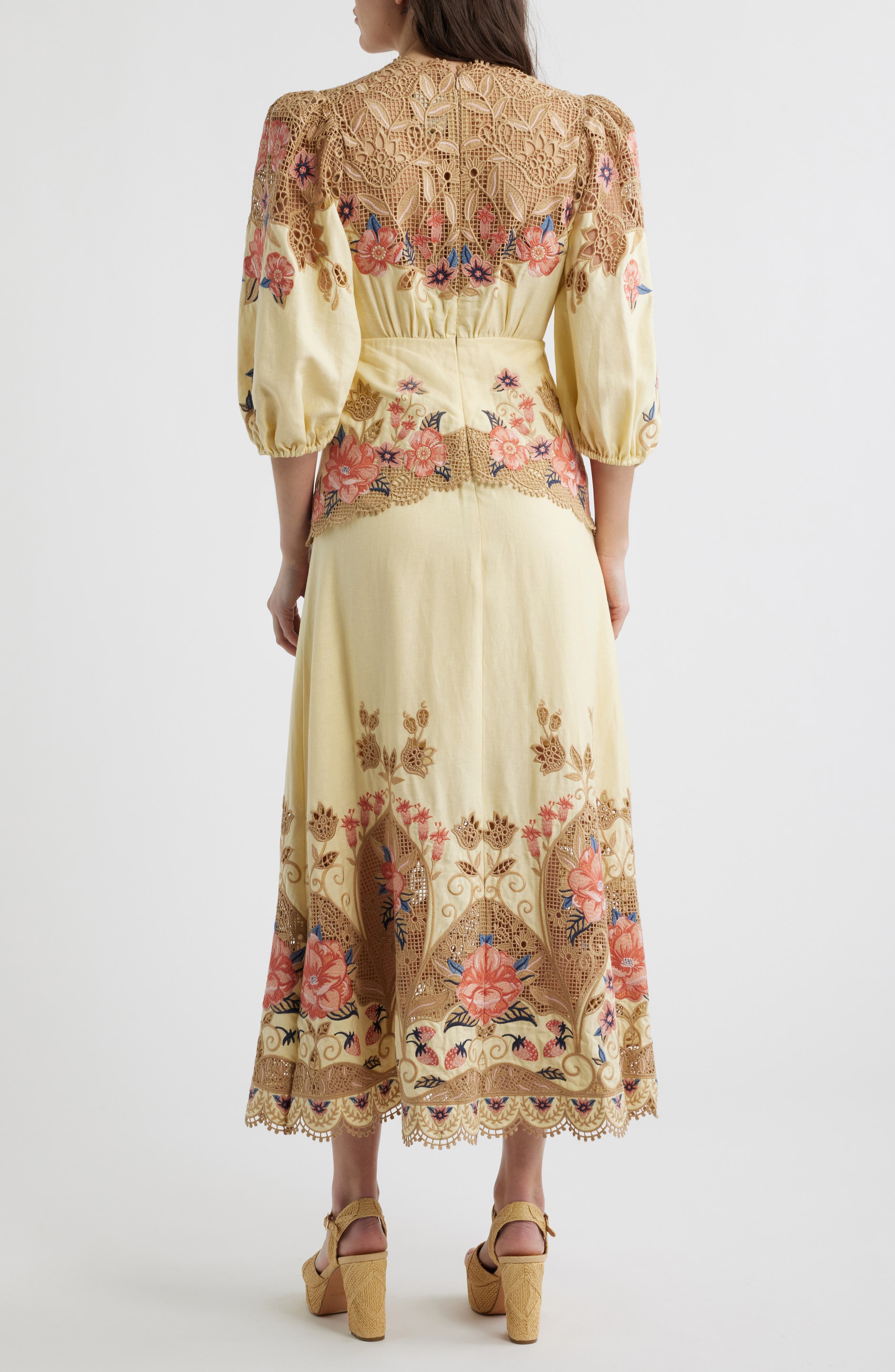 Embroidered Lace Linen Blend Midi Dress - image 2