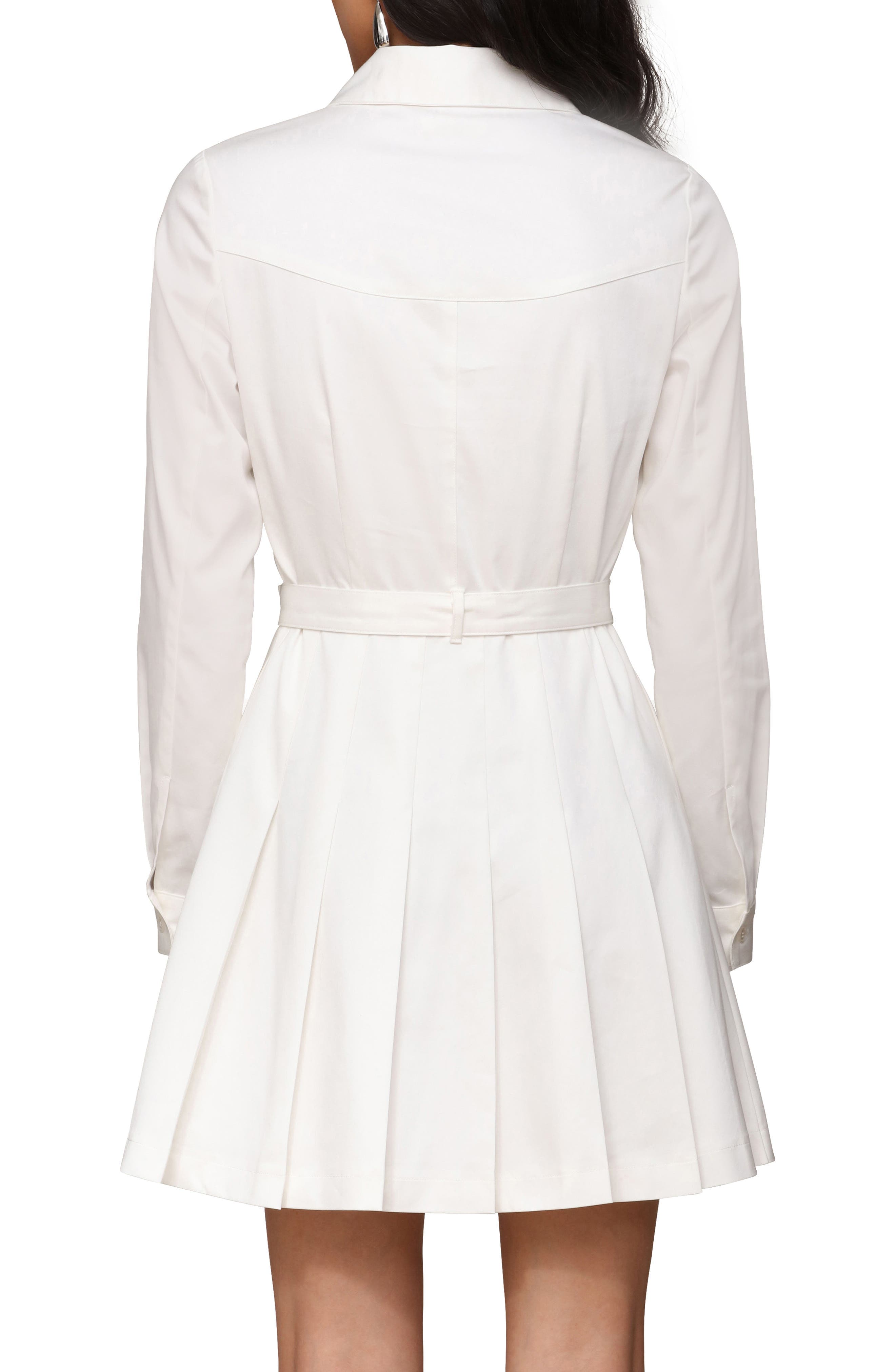 Pleated Belted Long Sleeve Cotton Blend Mini Shirtdress - image 2