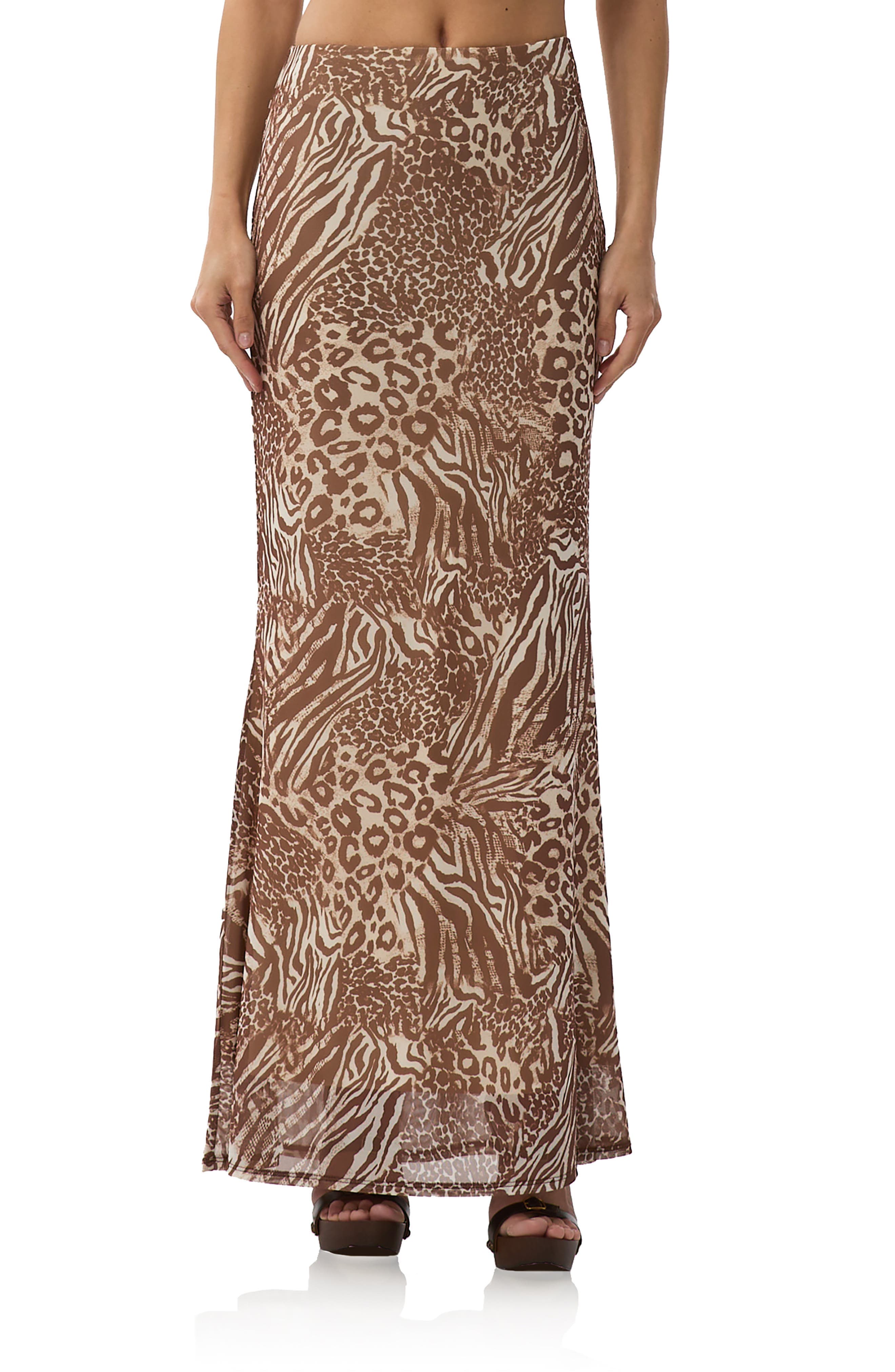 Tegan Animal Print Mesh Maxi Skirt - image 1