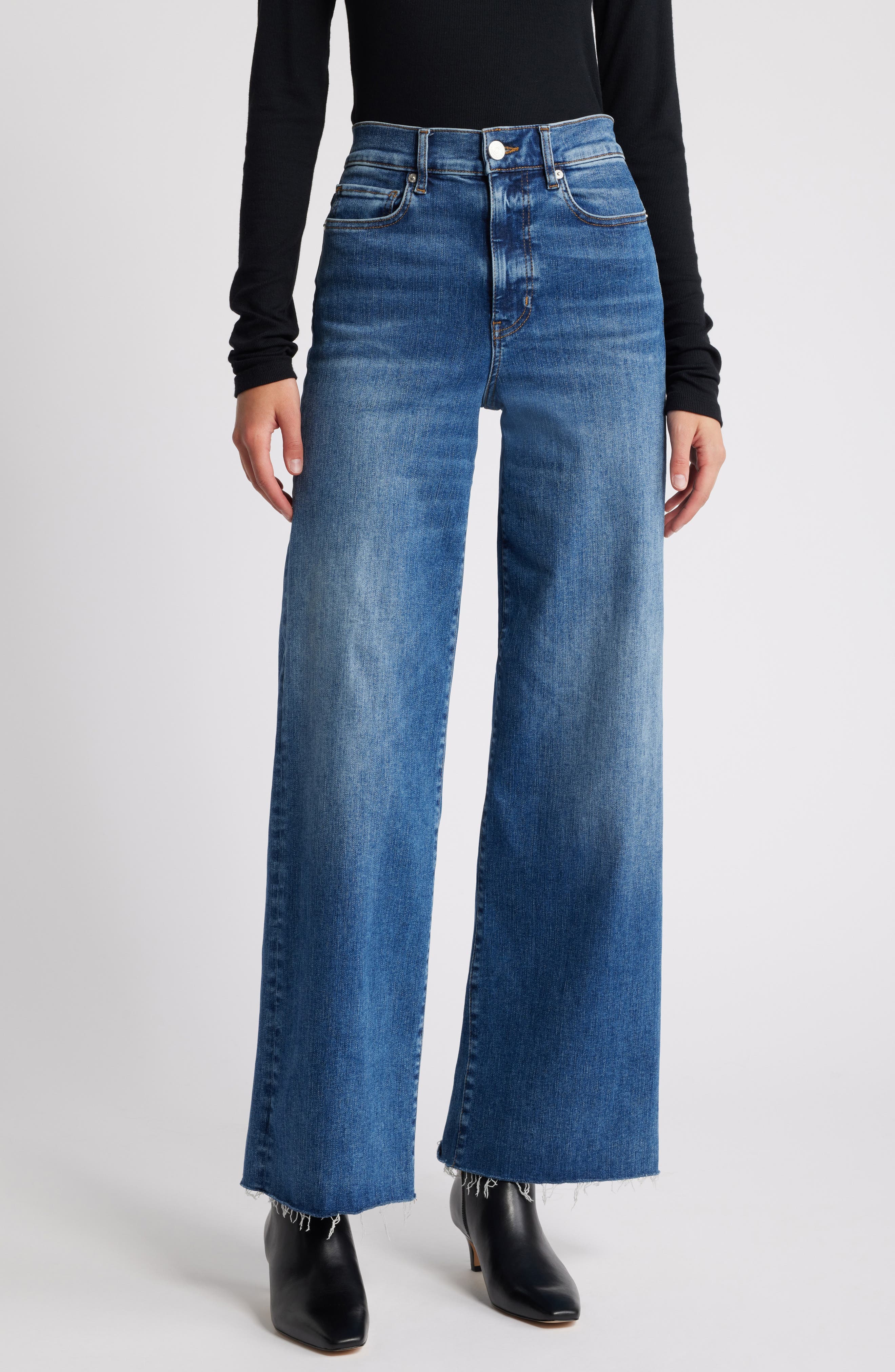 Le Slim Raw Fray Hem Palazzo Jeans - image 1