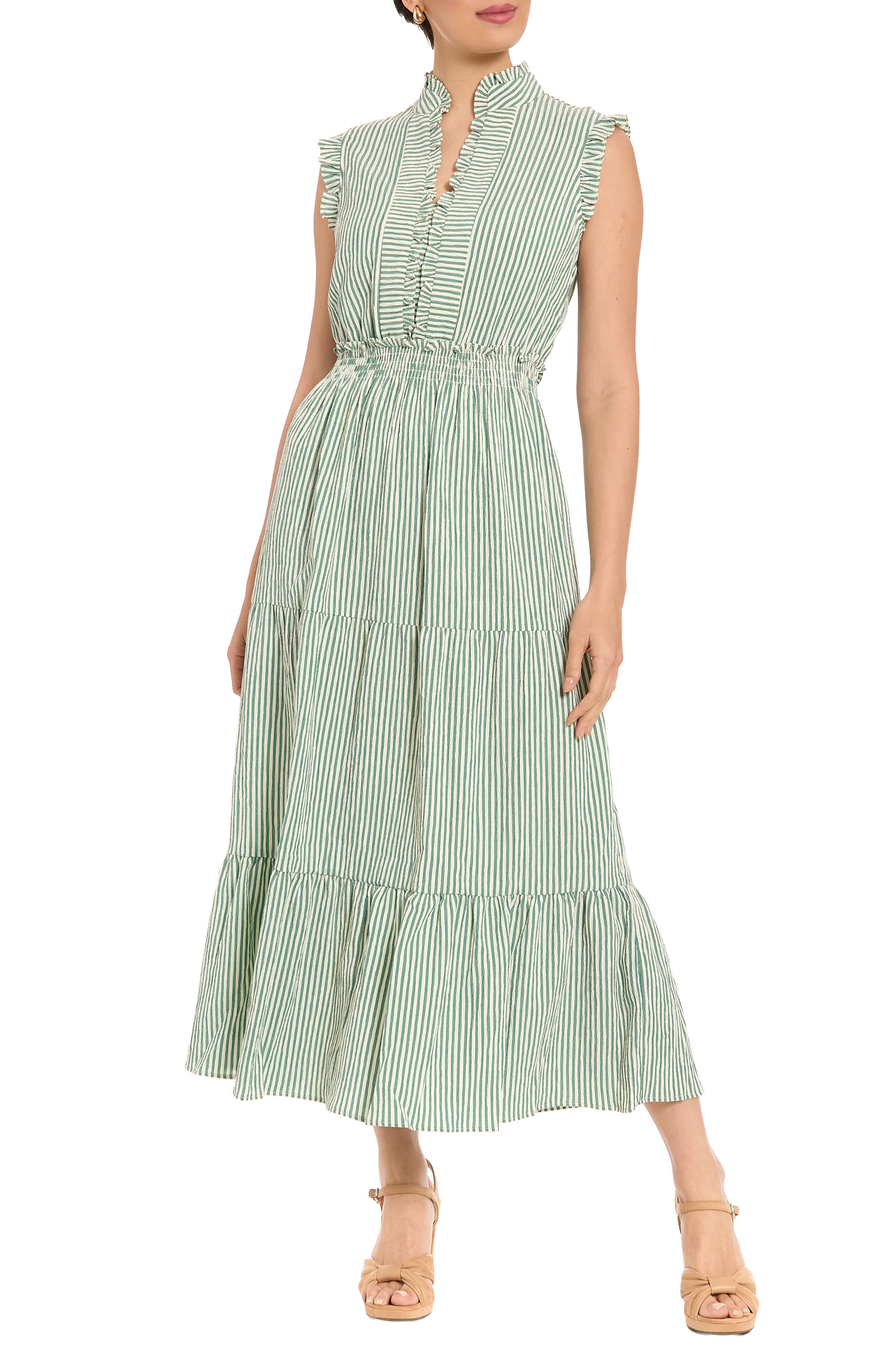 Stripe Ruffle Sleeveless Tiered Maxi Dress - image 1