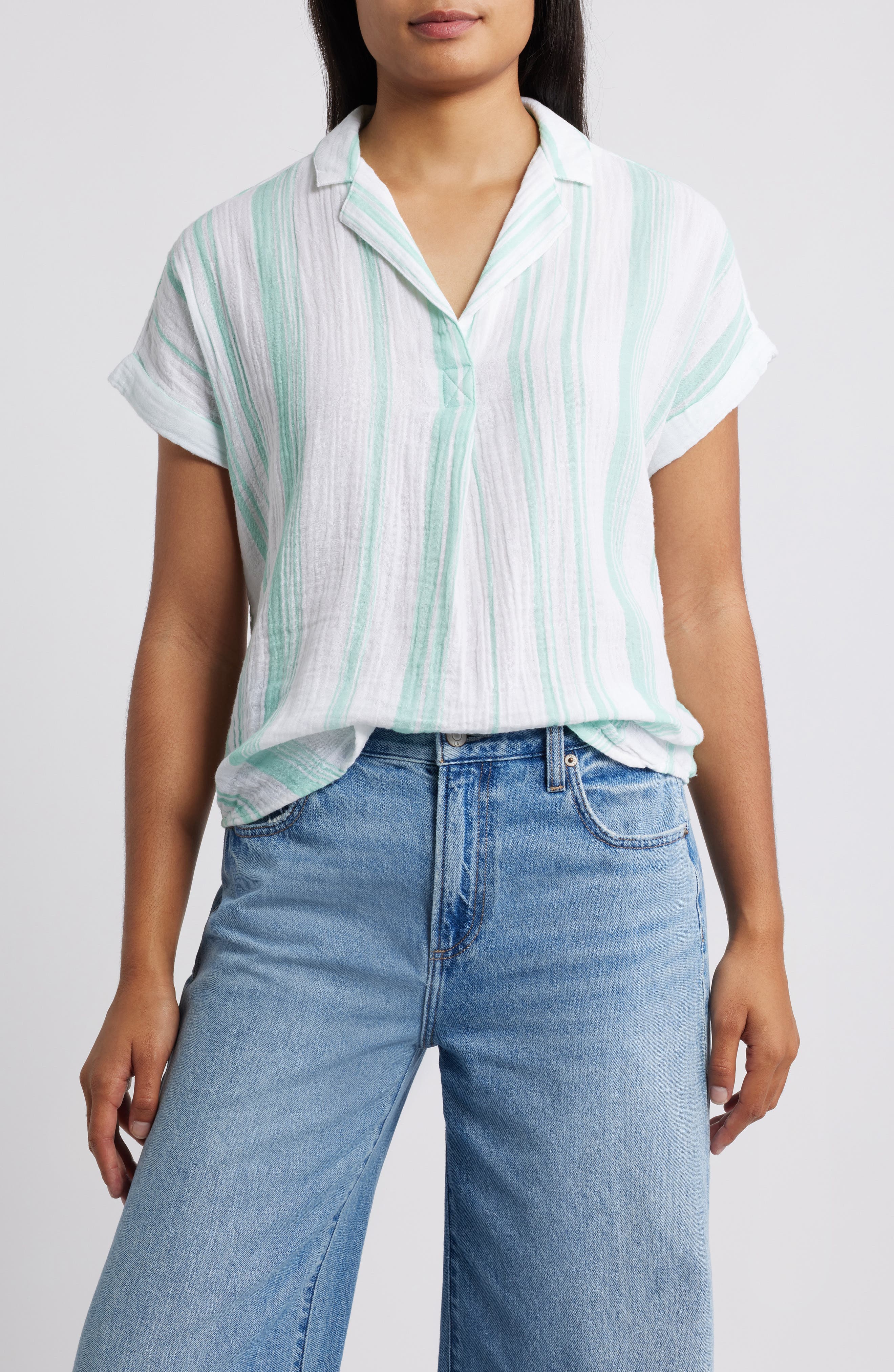 Arin Stripe Short Sleeve Cotton Shirt - image 1