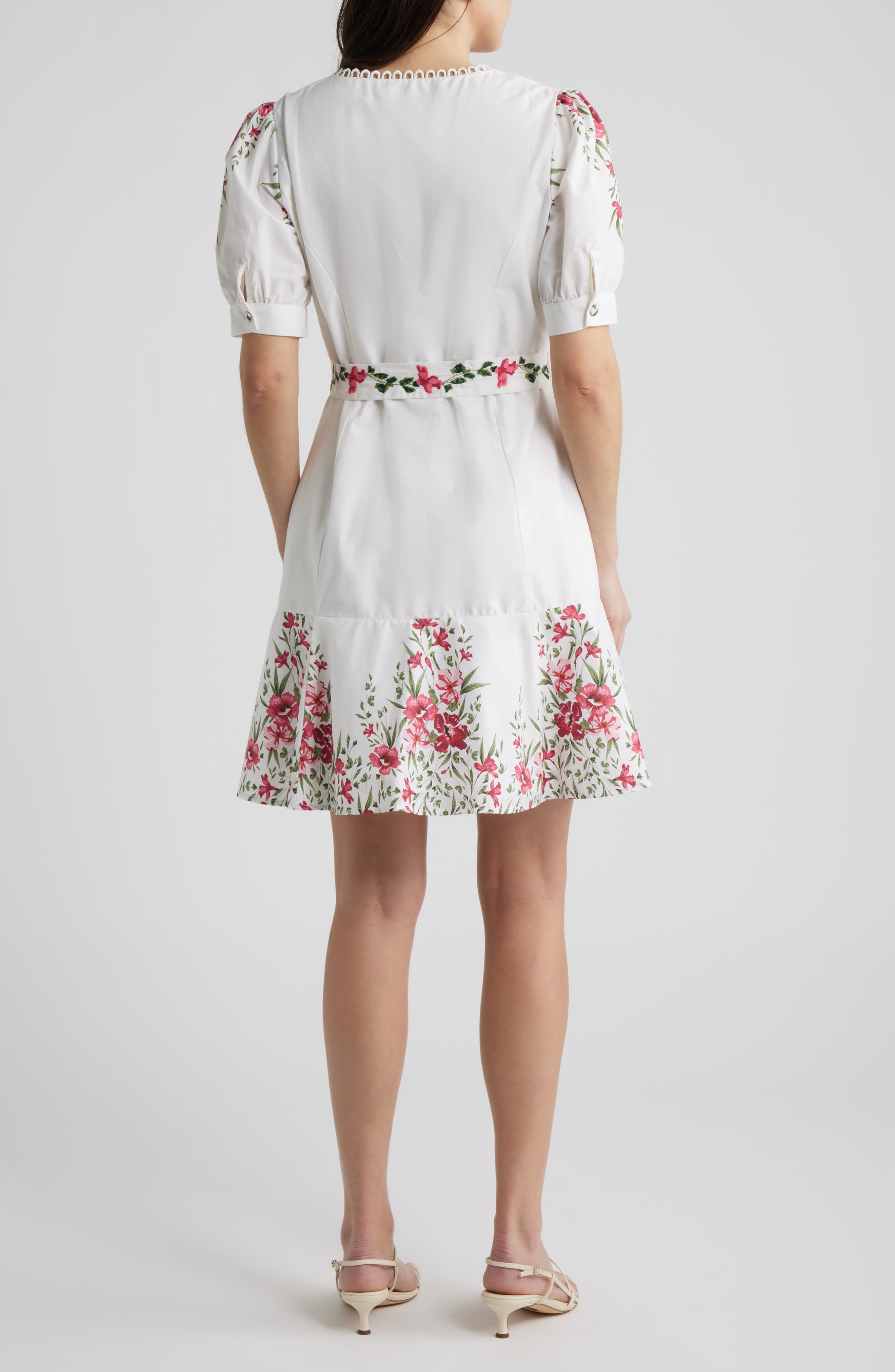 Floral Belted Puff Sleeve Midi Dress - image 2