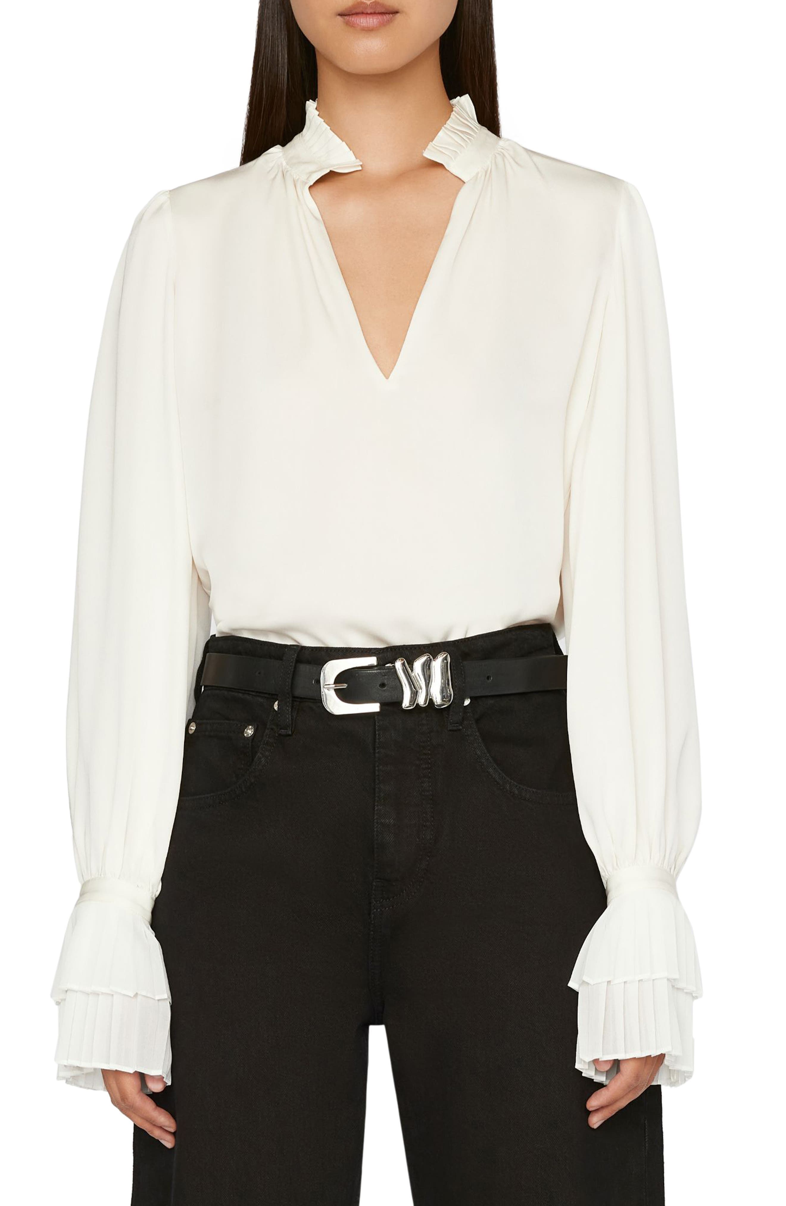 Pleated Long Sleeve Silk Blouse - image 1