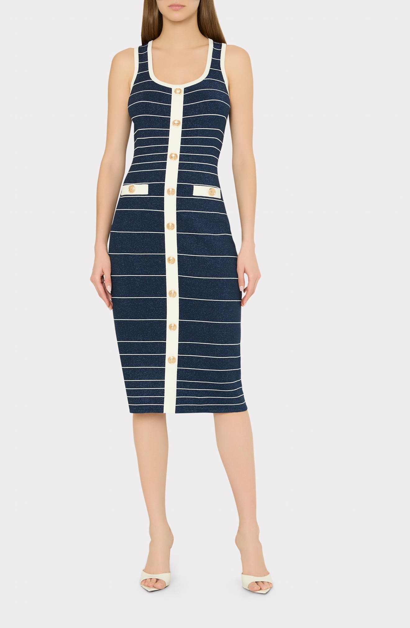 Mari Metallic Stripe Sleeveless Dress - image 1
