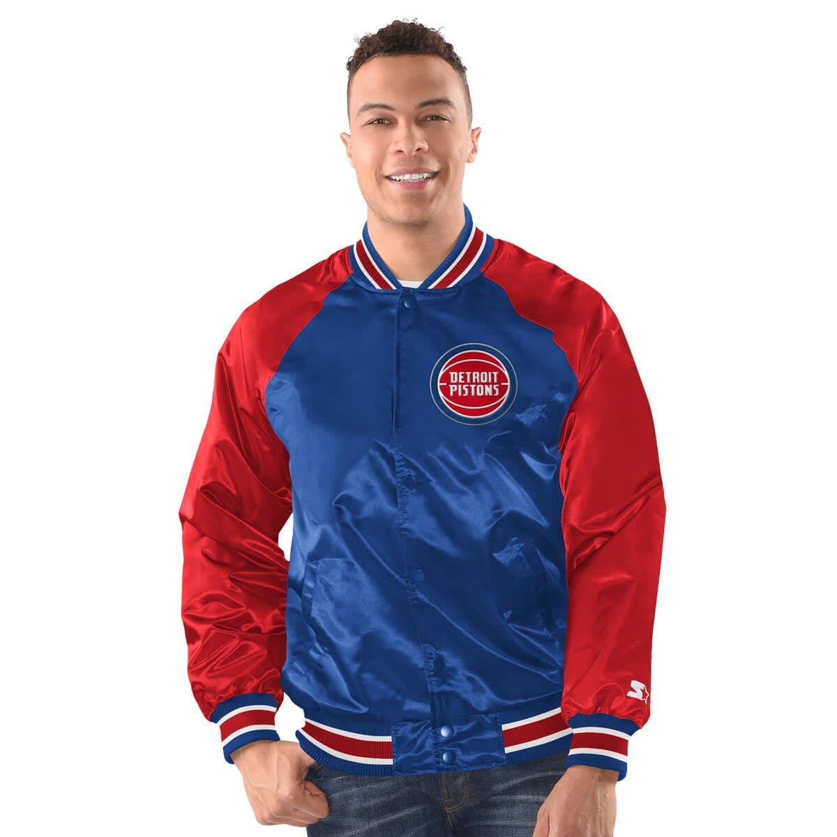 Men's Starter  Blue/Red Detroit Pistons Inductee Raglan Full-Snap Varsity Jacket - image 1