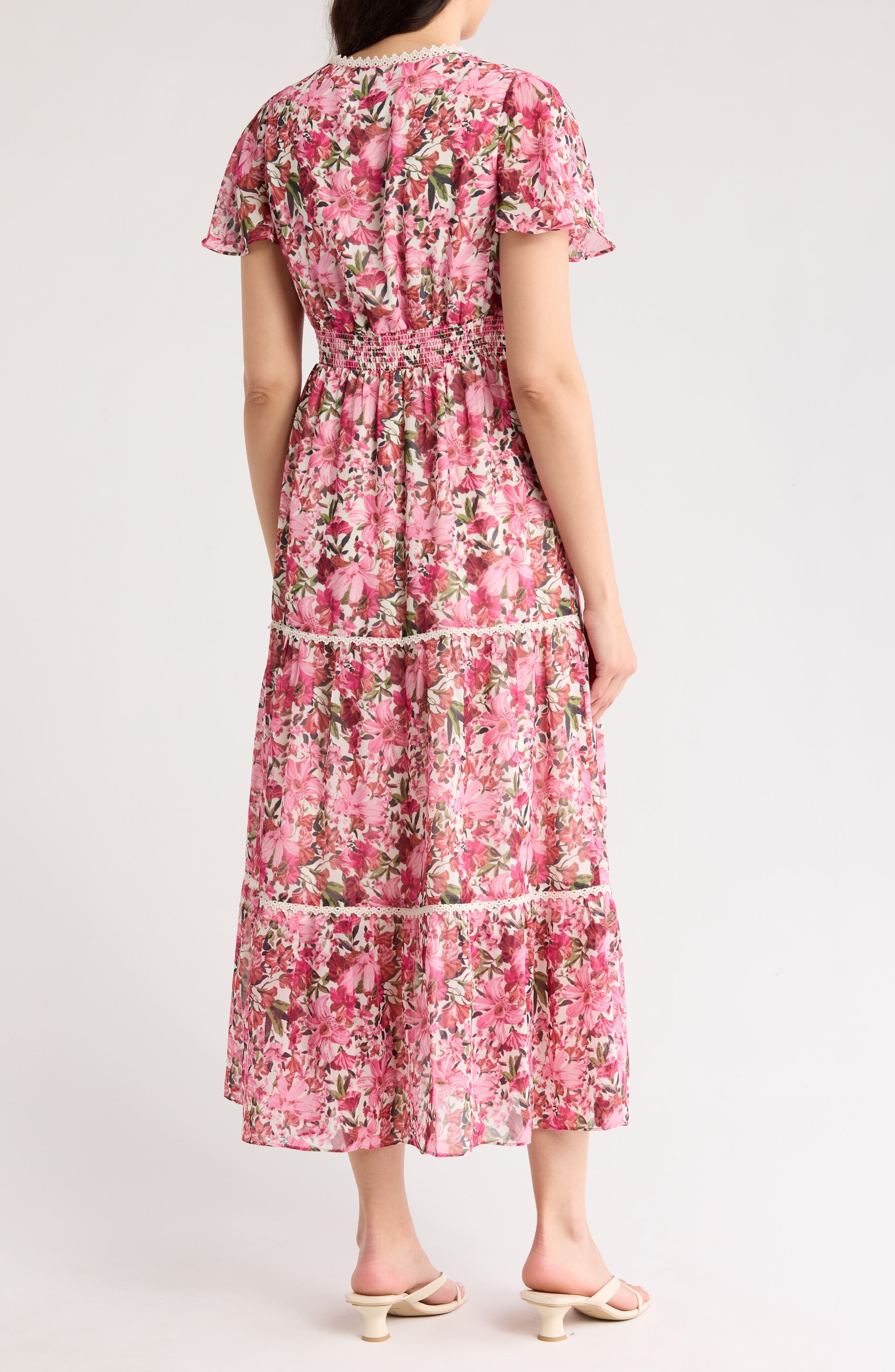Floral Flutter Sleeve Tiered Maxi Dress - image 2