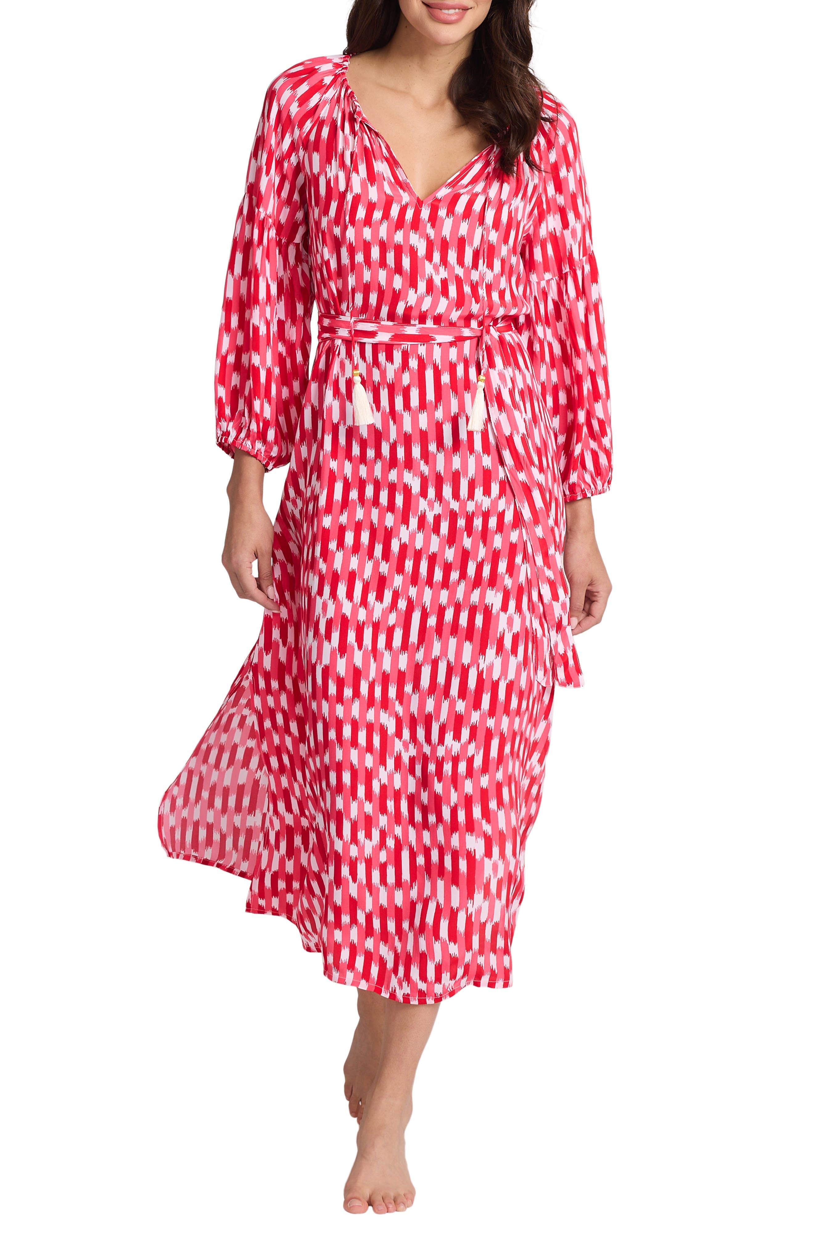 Ikat Stripe Tie Waist Cover-Up Dress - image 1