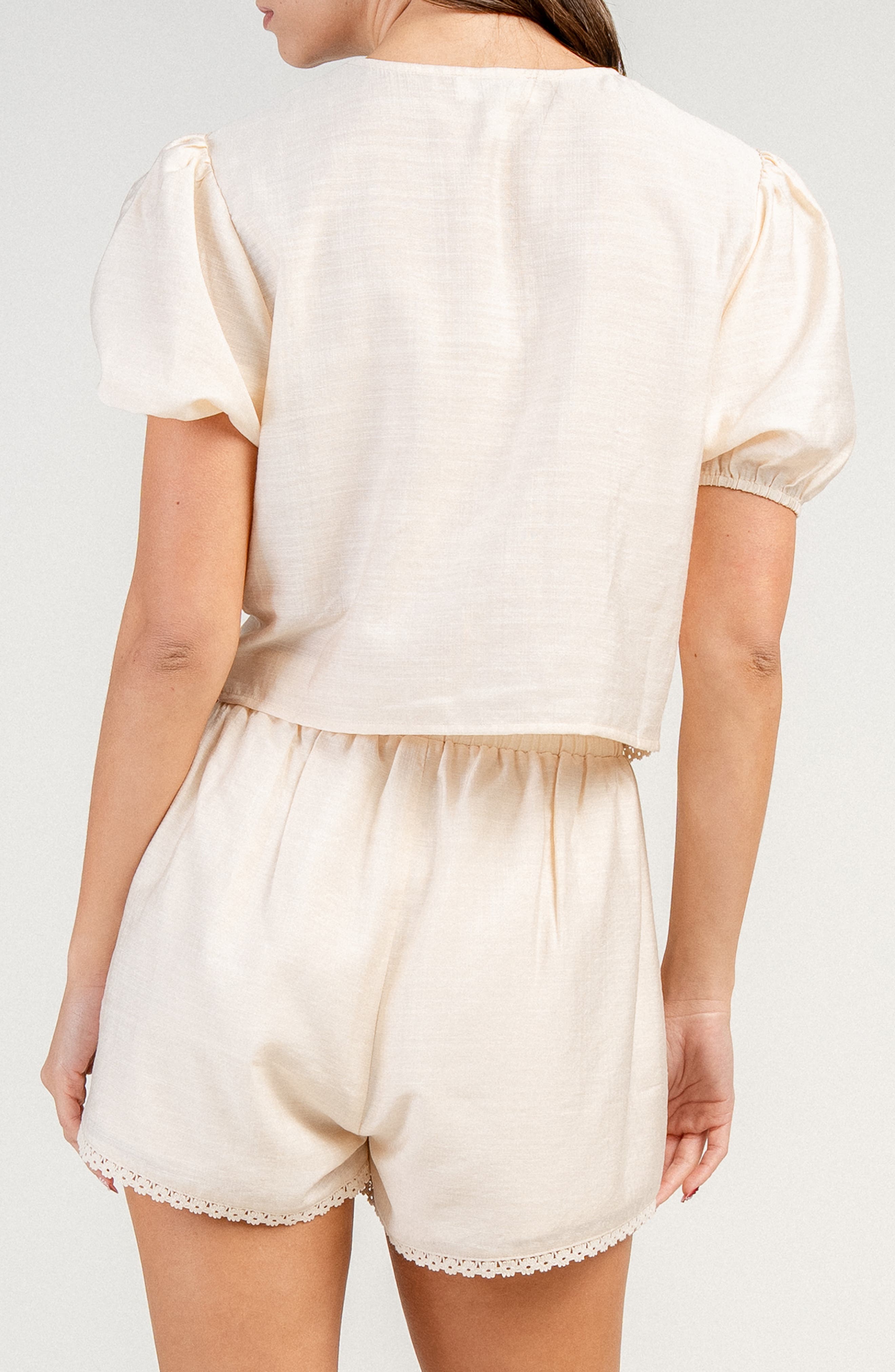 Gauze Embroidered Lace Up Top & Shorts Set - image 2