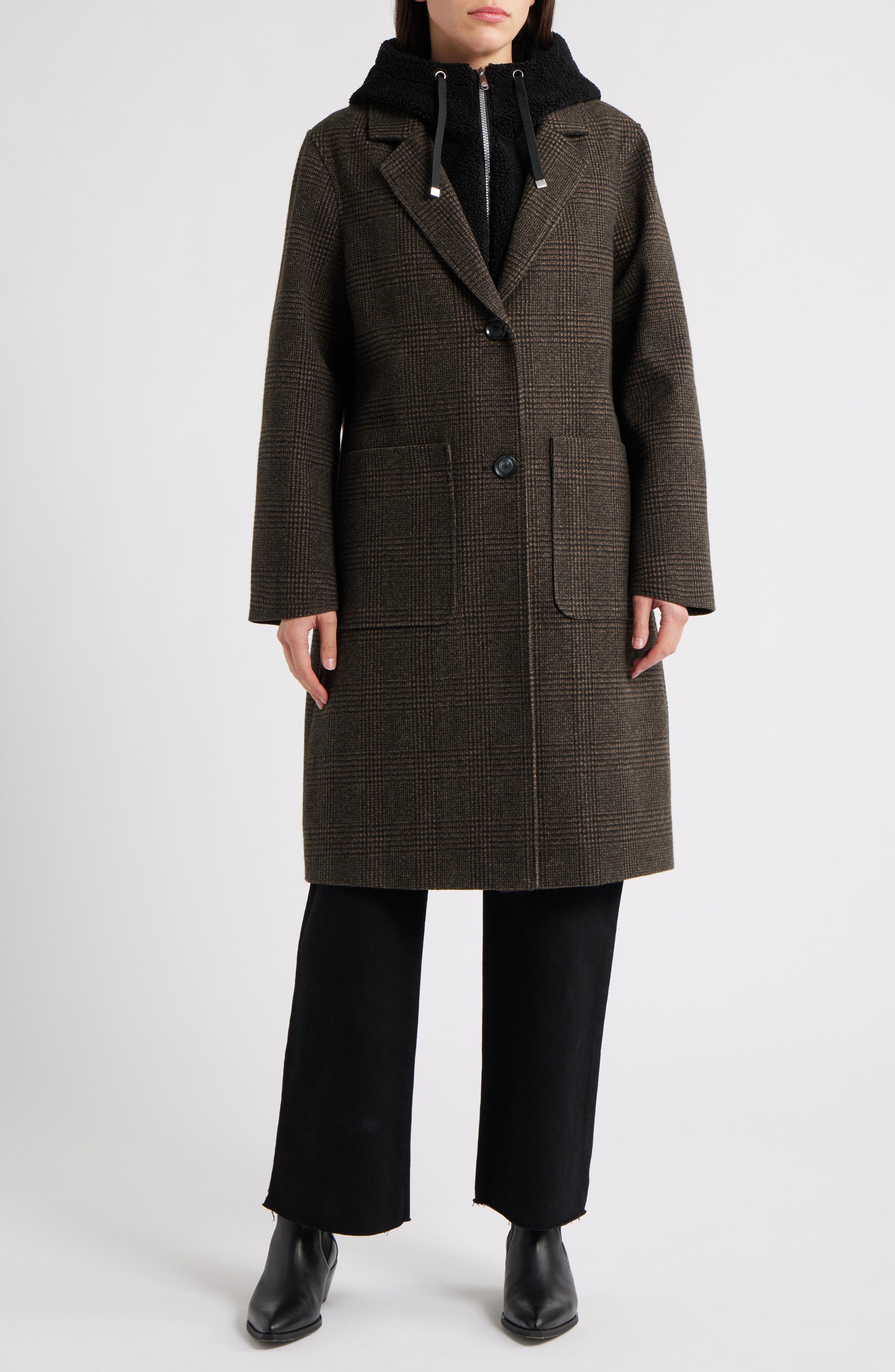 Longline Coat with Inset Faux Shearling Bib - image 1