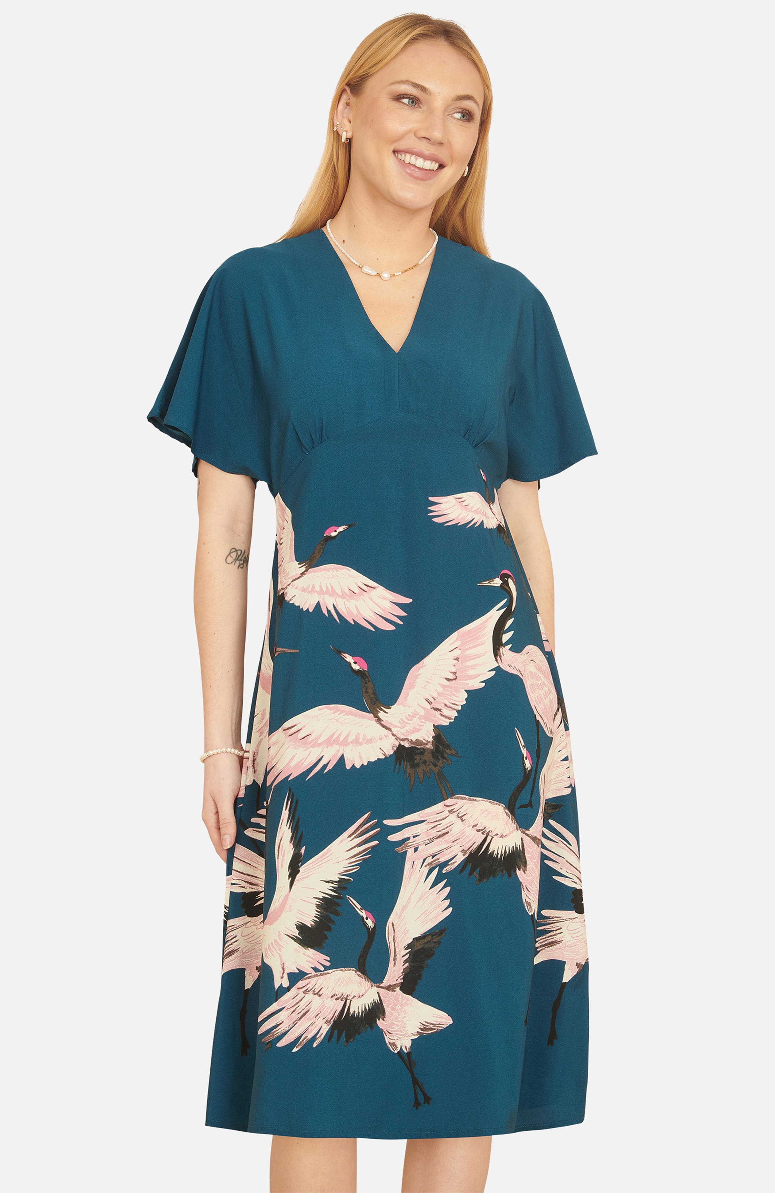 Crane Print Midi Dress - image 3