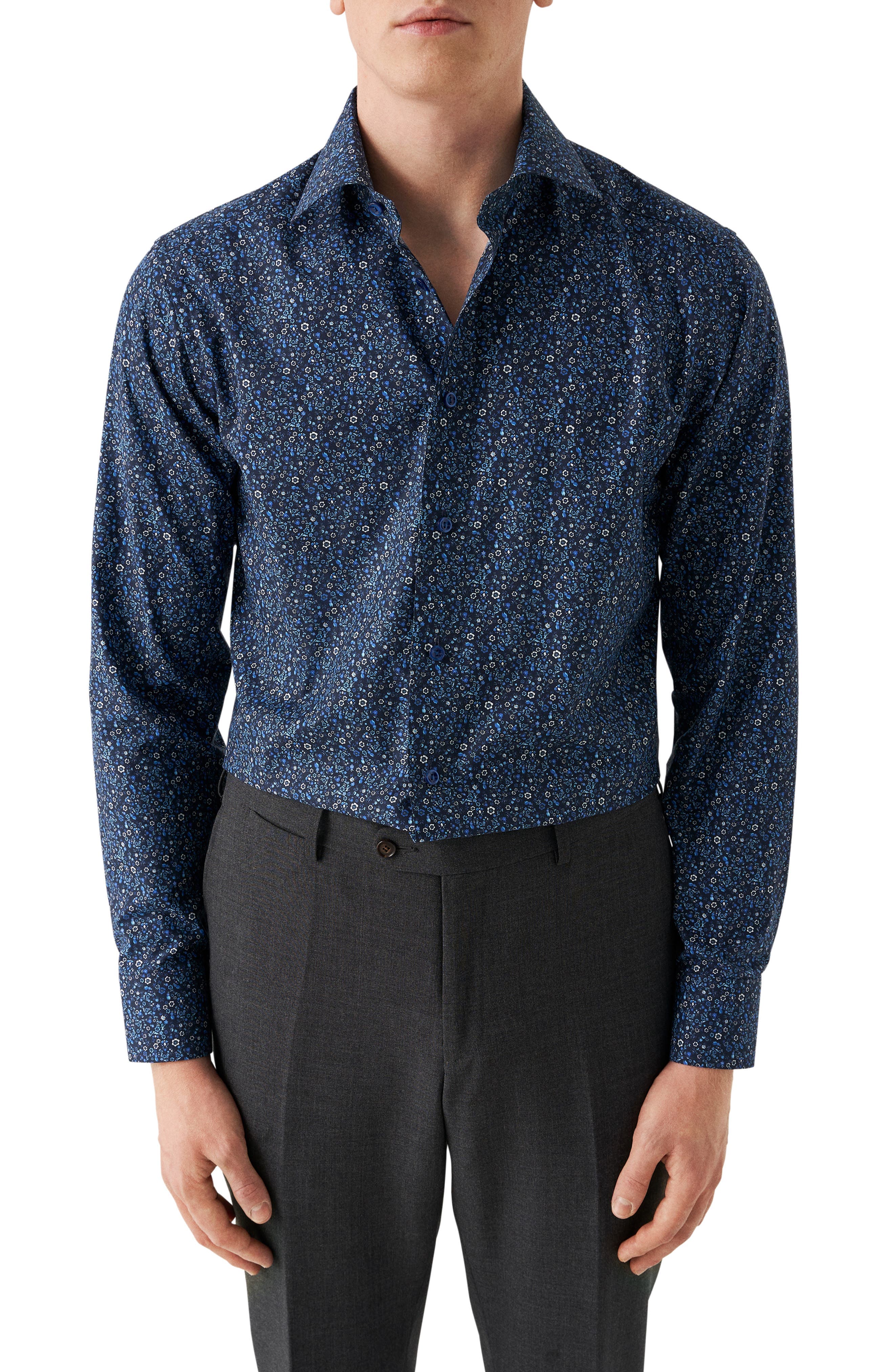 Slim Fit Micro Floral Cotton Twill Dress Shirt - image 1