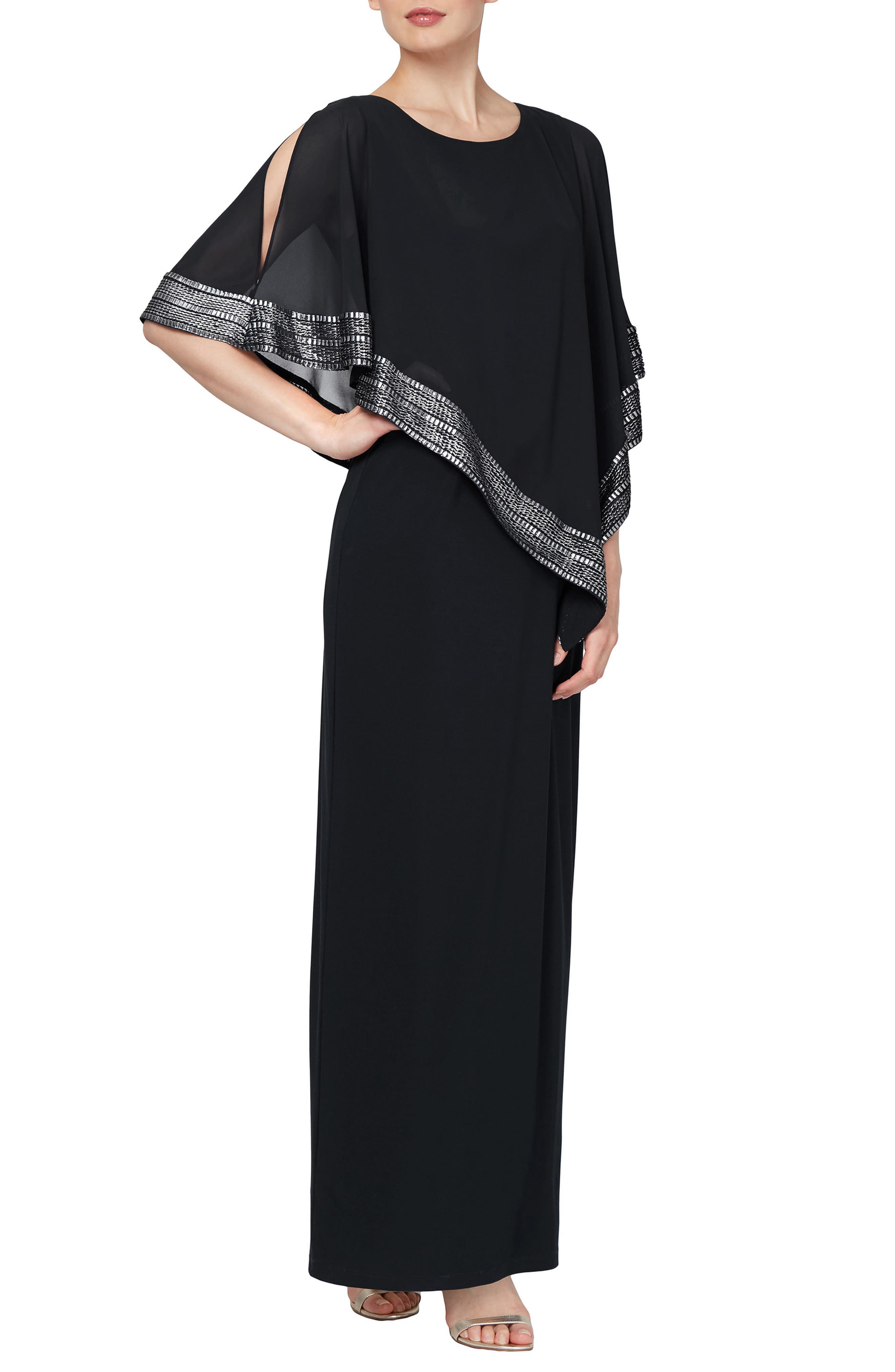 Asymmetrical Foil Trim Cape Dress - image 1