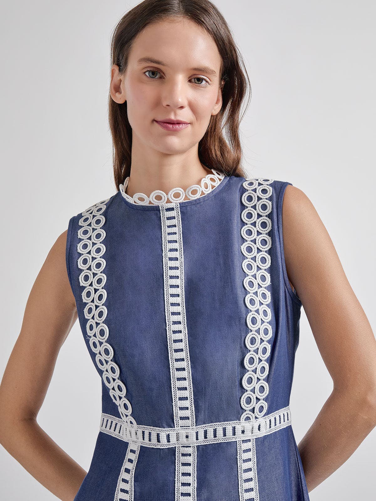 Fit & Flare Cotton Eyelet Trim Maxi Dress - image 2