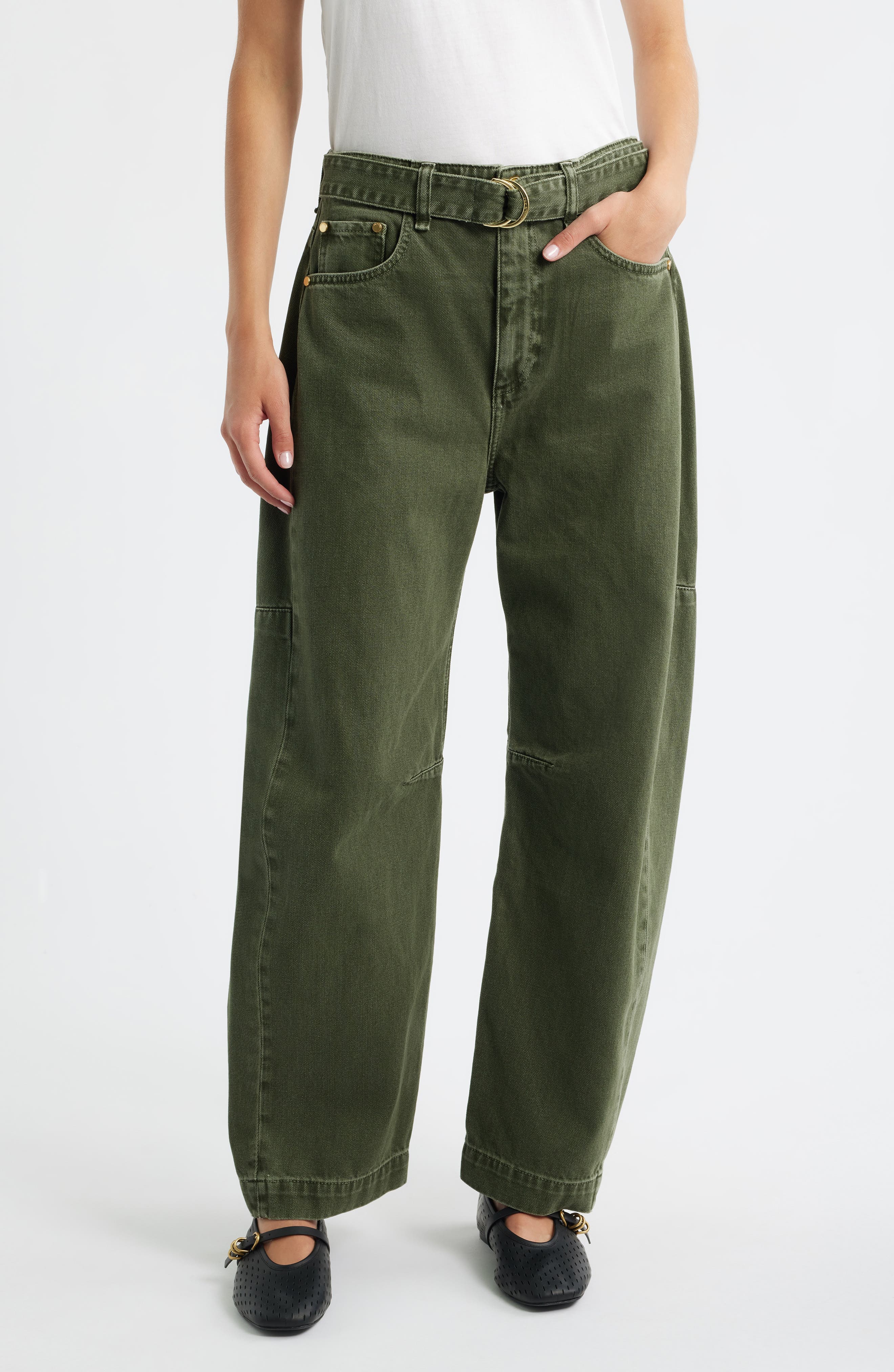 Charlie Belted Super High Waist Ankle Barrel Jeans - image 1