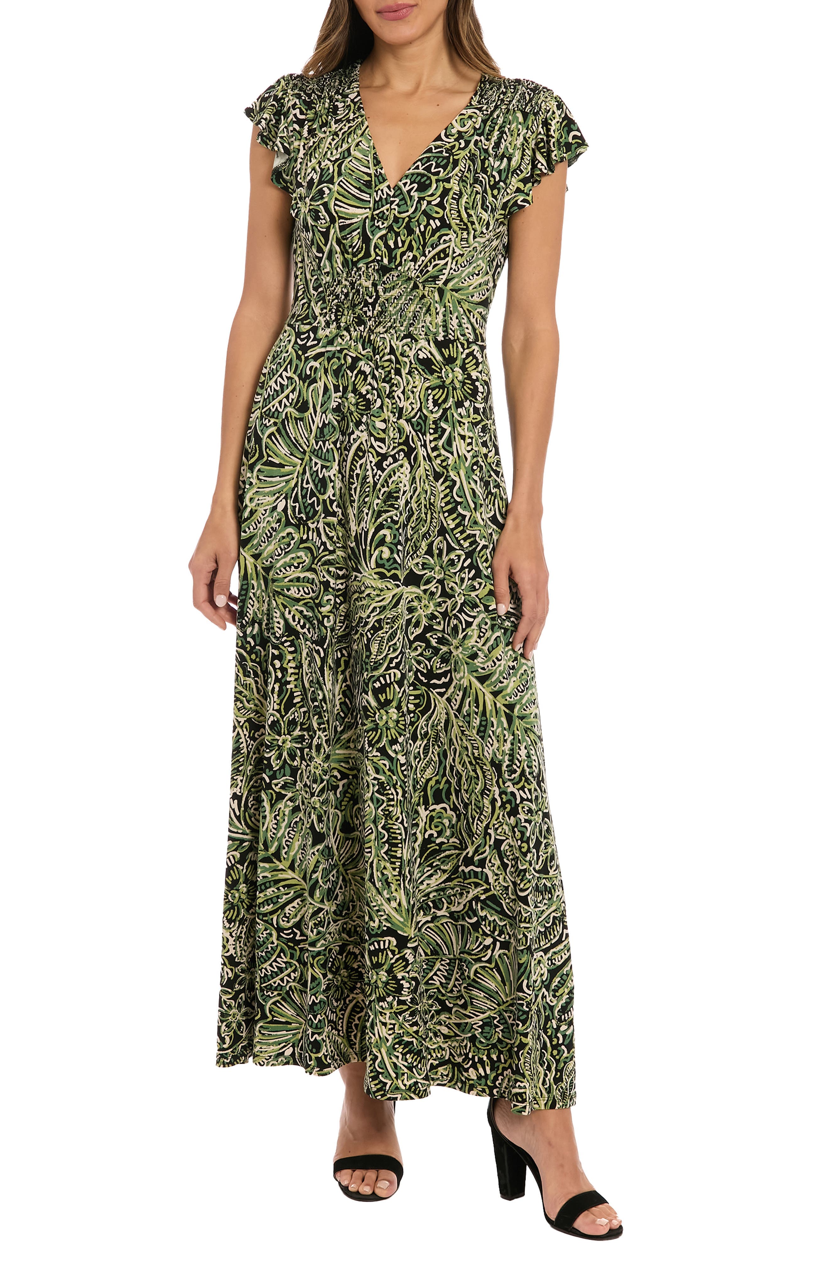 V-Neck Flutter Sleeve Maxi Dress - image 1