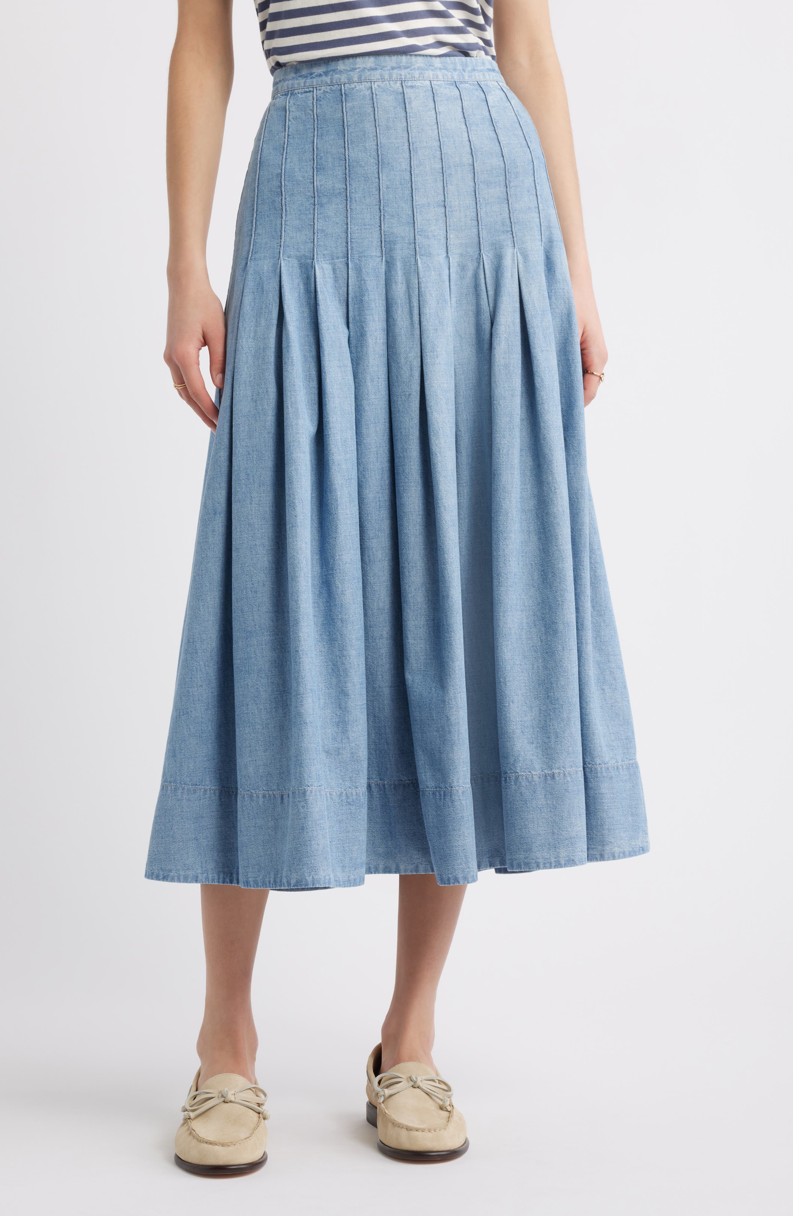 The Rhythm Pleated Chambray Midi Skirt - image 1