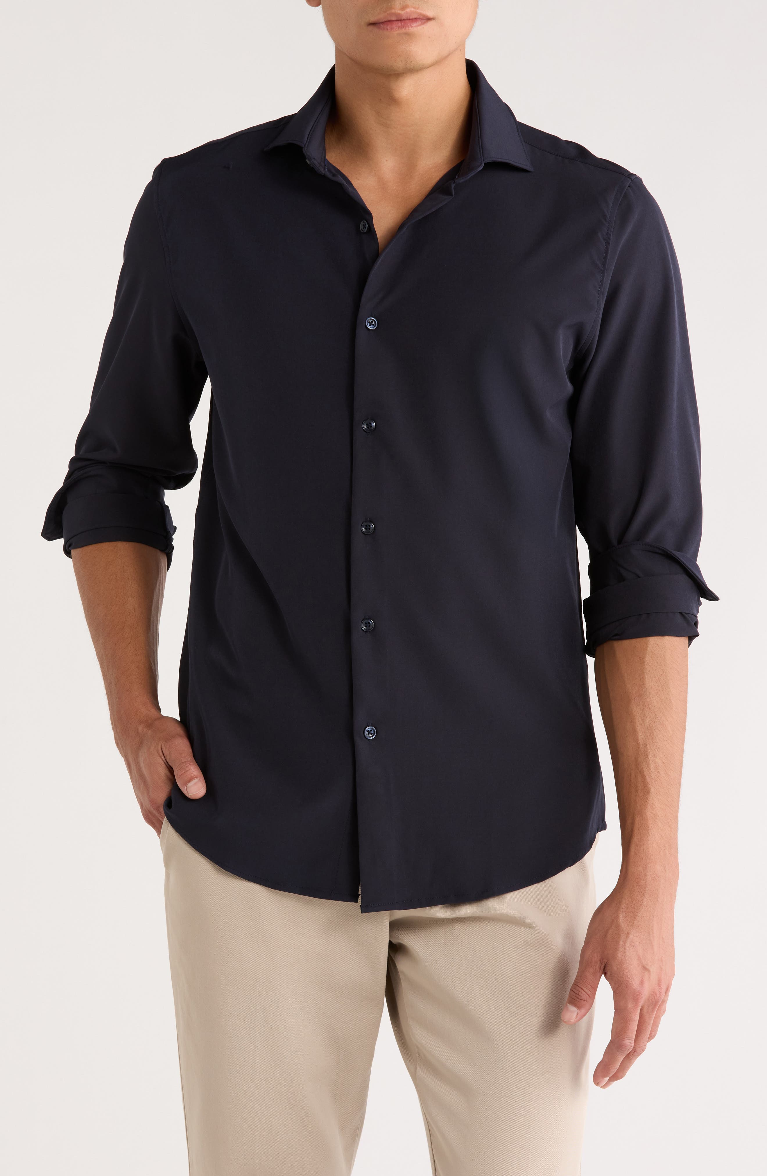 Solid Tech Button-Up Shirt - image 1