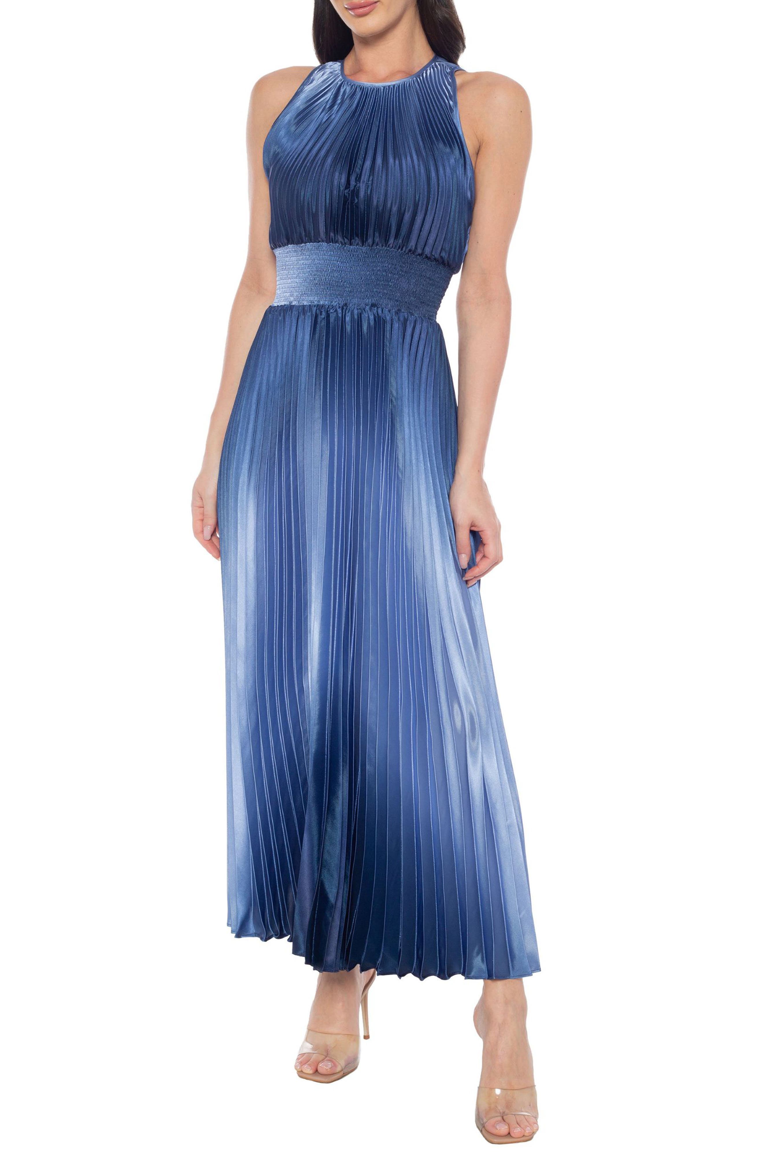 Ombre Sleeveless Pleated Satin Maxi Dress - image 1