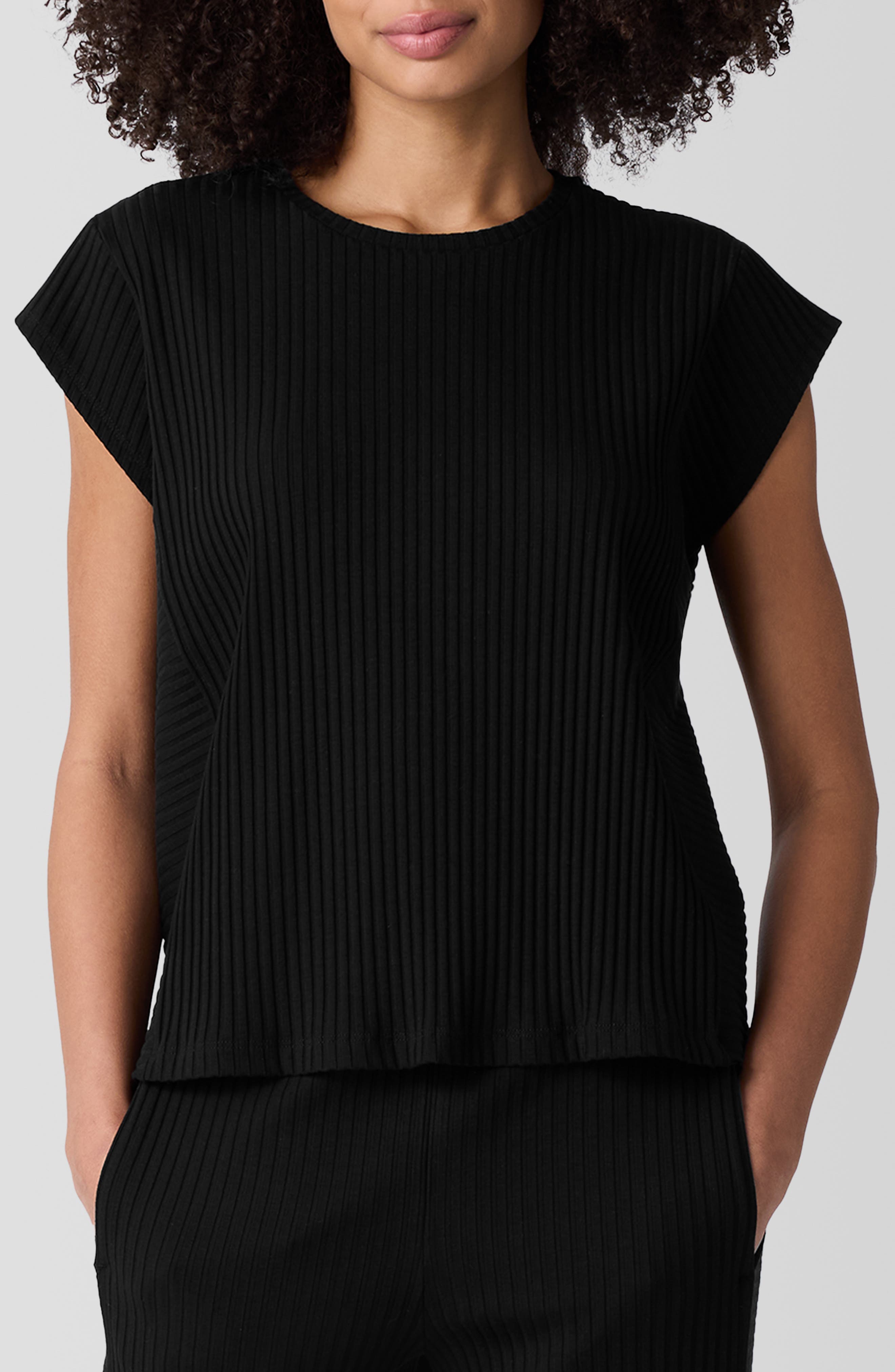 Crewneck Cap Sleeve Ribbed T-Shirt - image 1