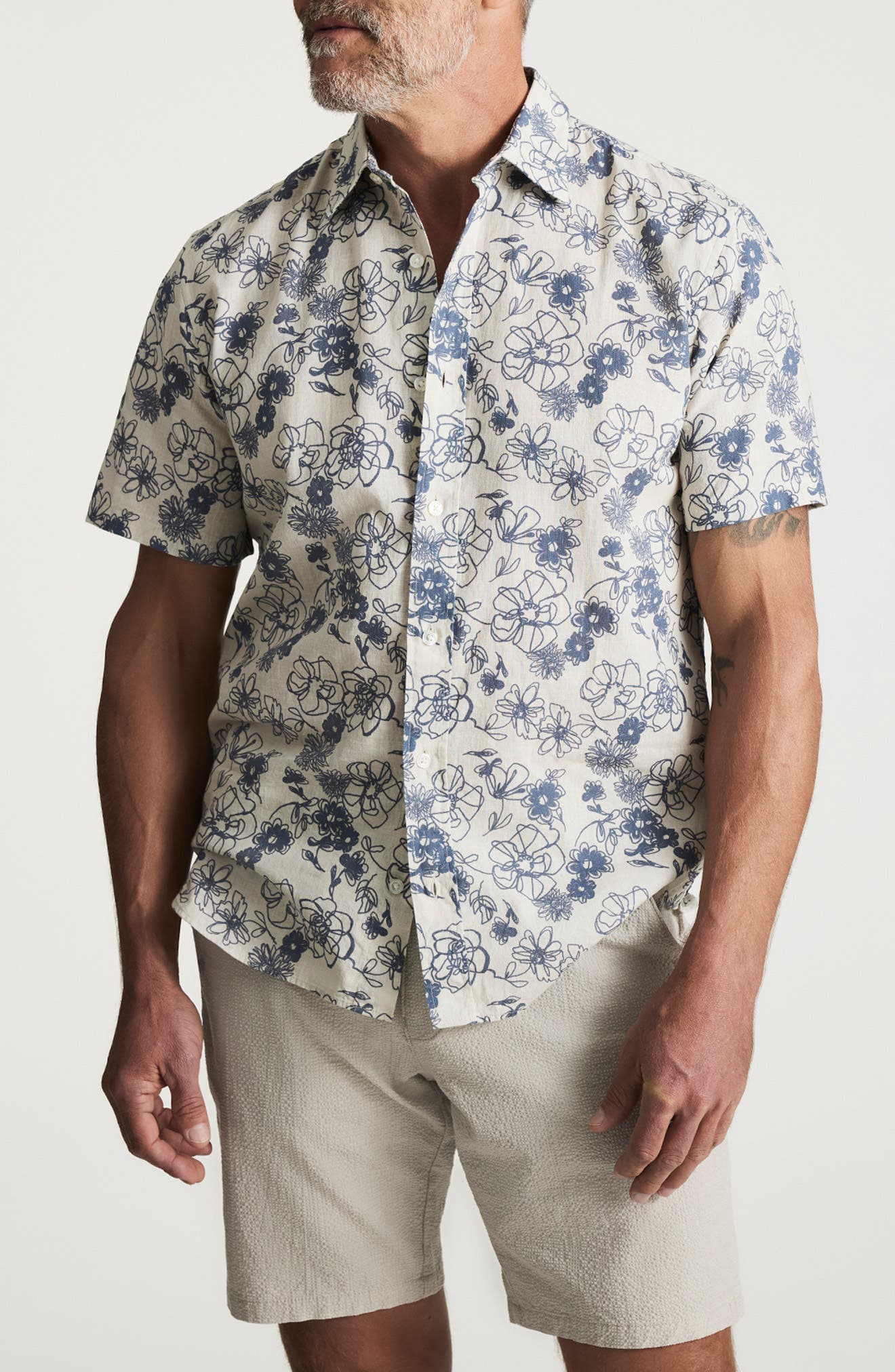 Floral Short Sleeve Cotton & Linen Button-Up Shirt - image 1