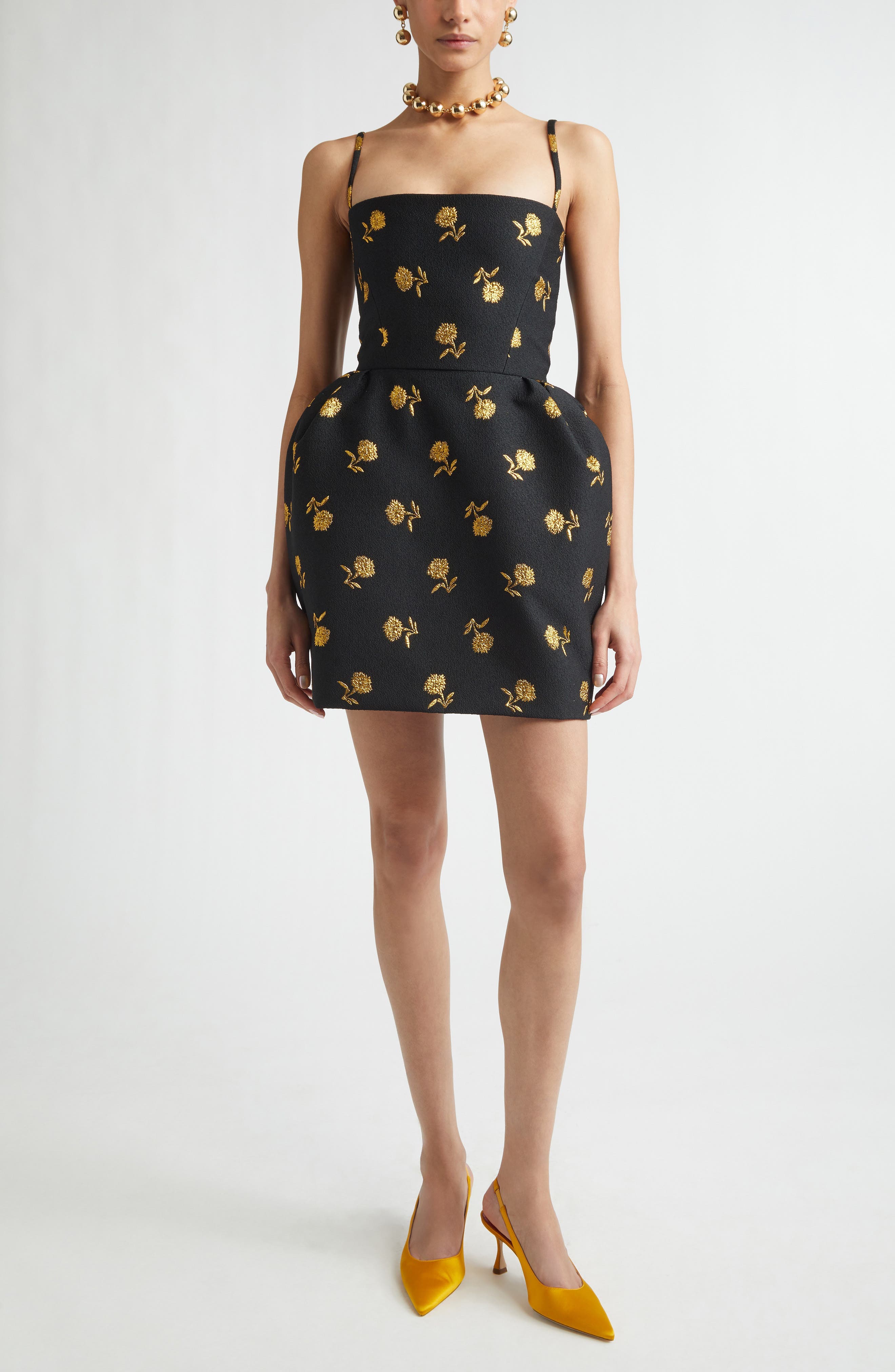 Carnation Metallic Brocade Bell Shape Minidress - image 1