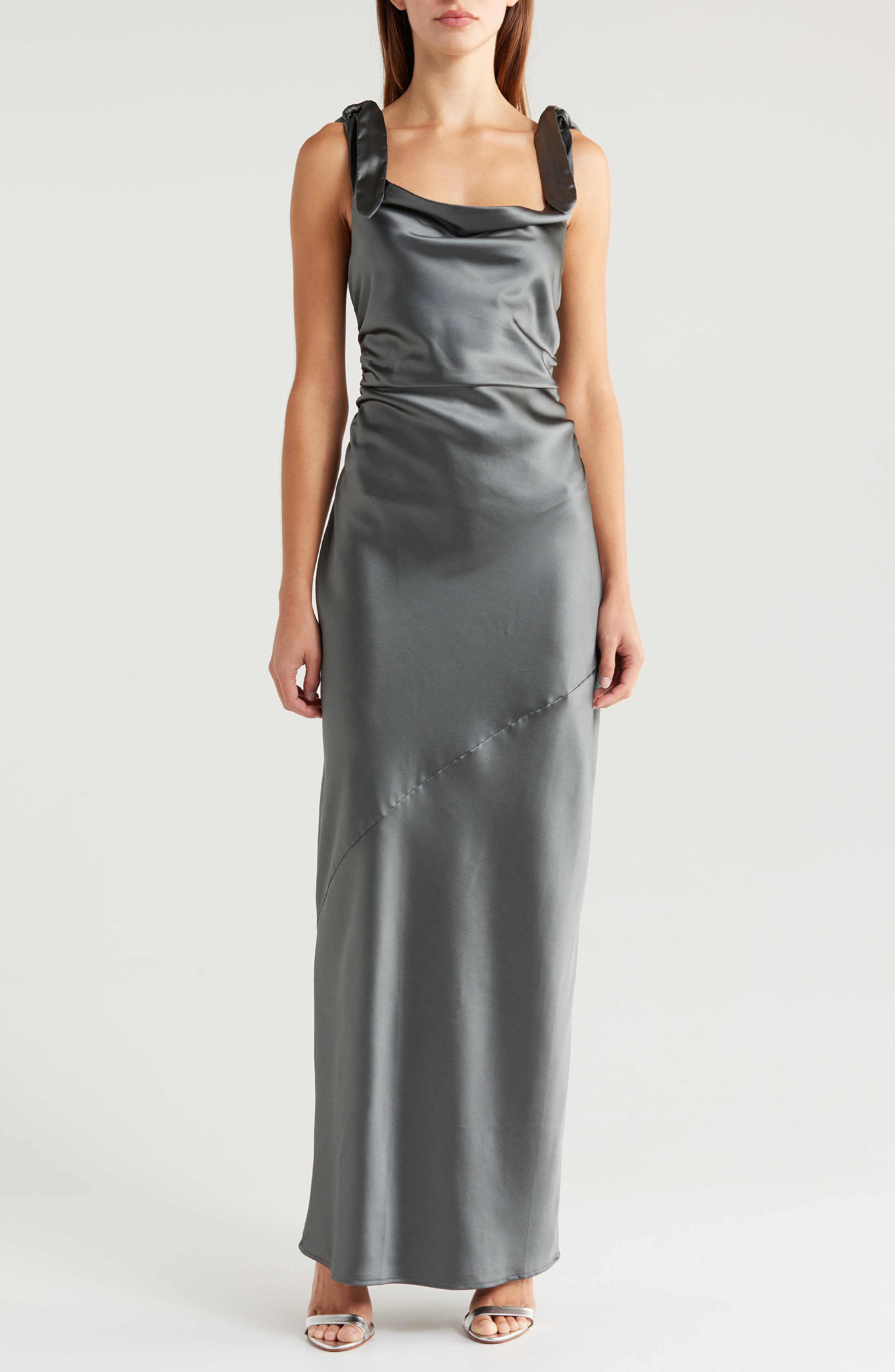Selma One-Shoulder Satin Gown - image 1