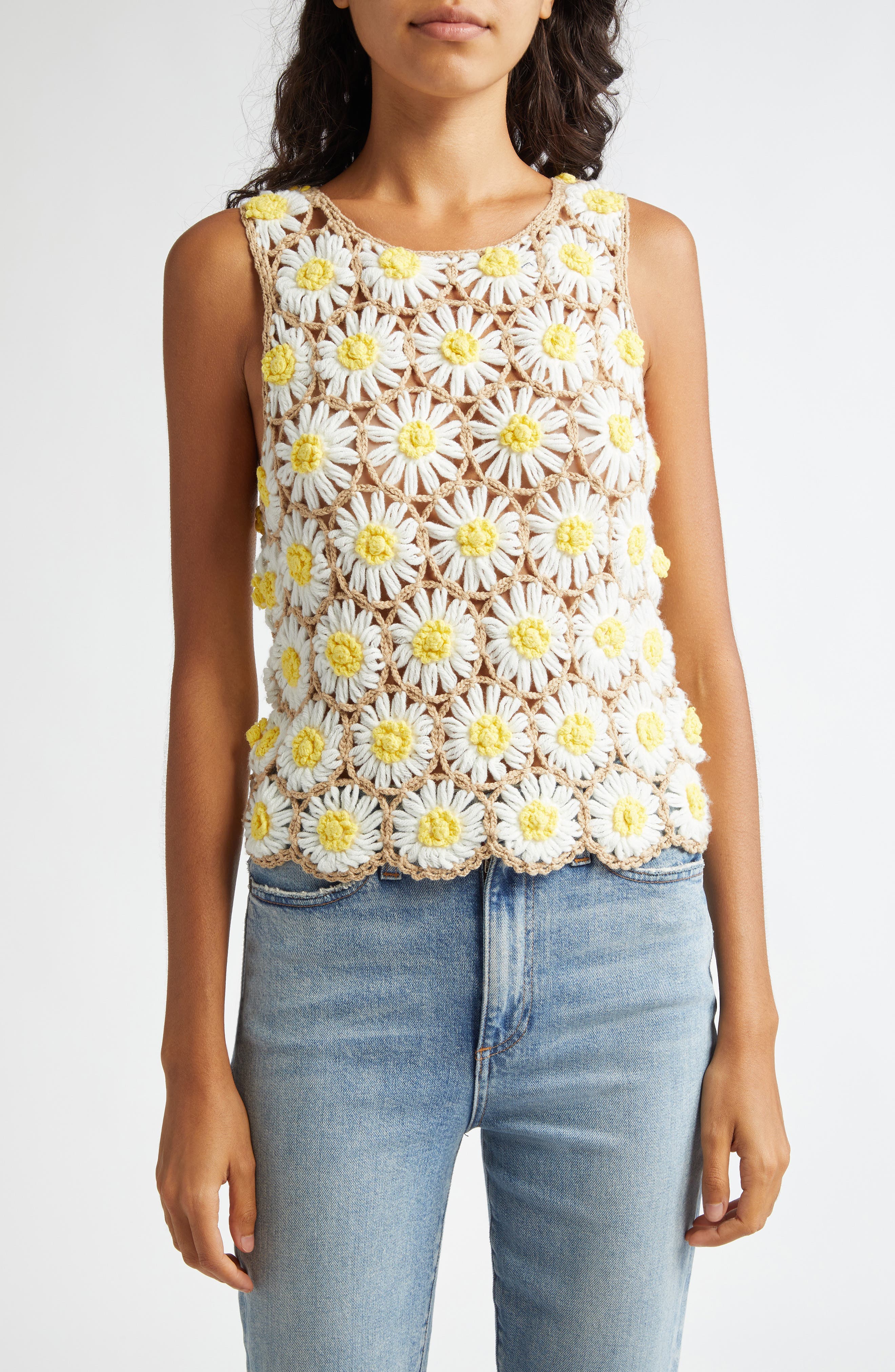 Reva Daisy Crochet Shell Top - image 1