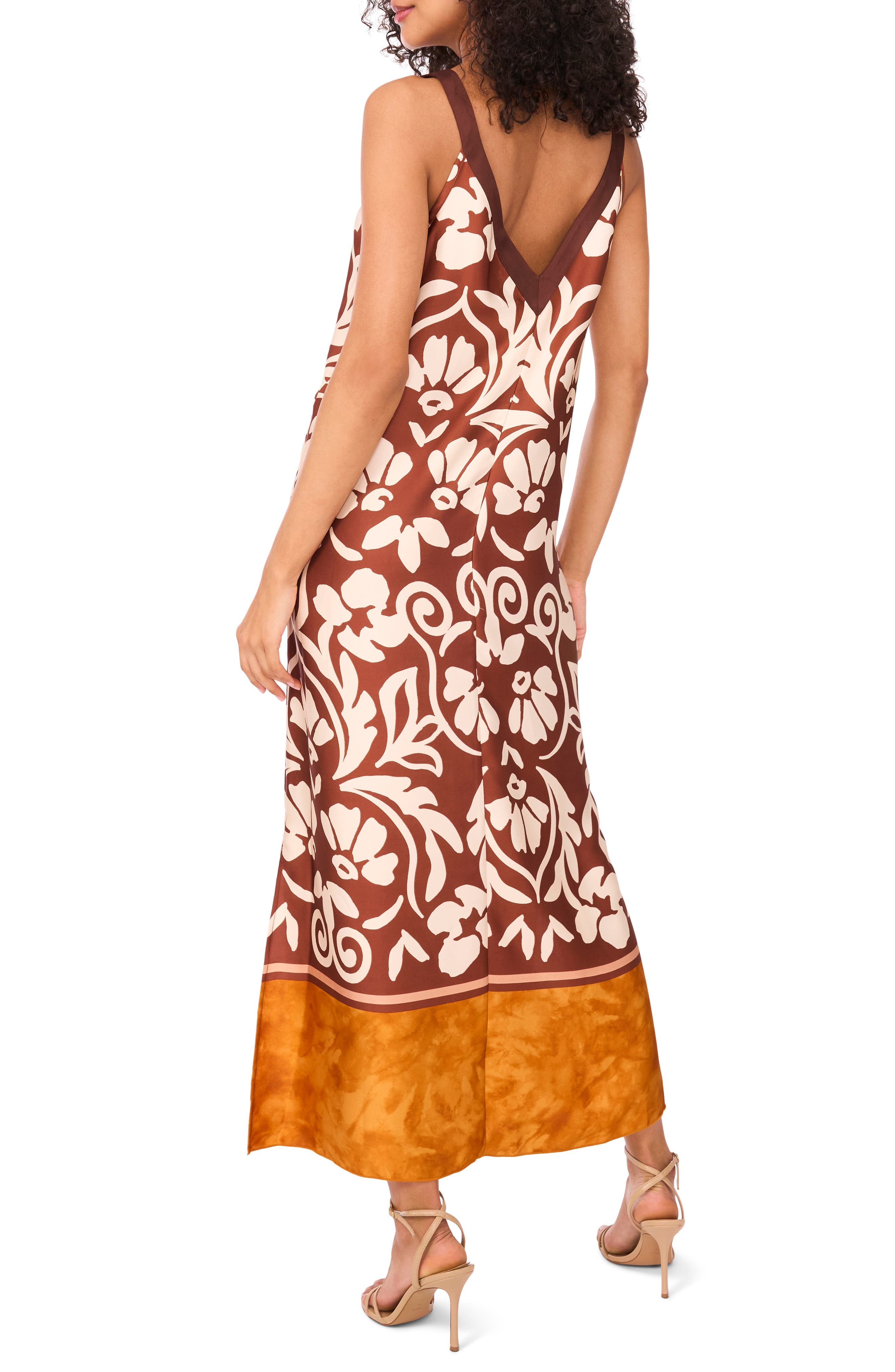 Floral Border Print Sleeveless Satin Maxi Dress - image 2