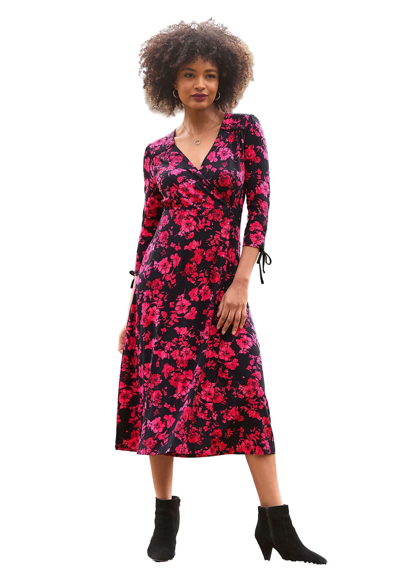 Stretch Knit Faux Wrap Midi Dress - image 3