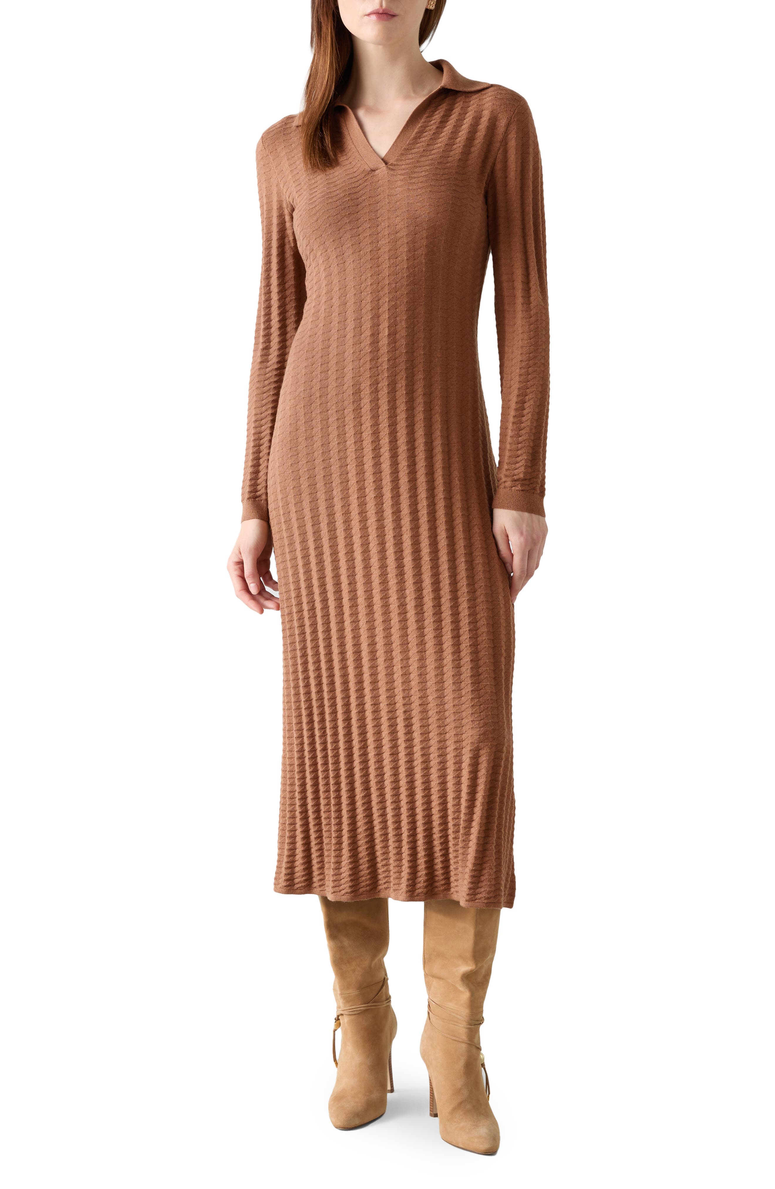 Mika Long Sleeve Cotton & Merino Wool Sweater Dress - image 1
