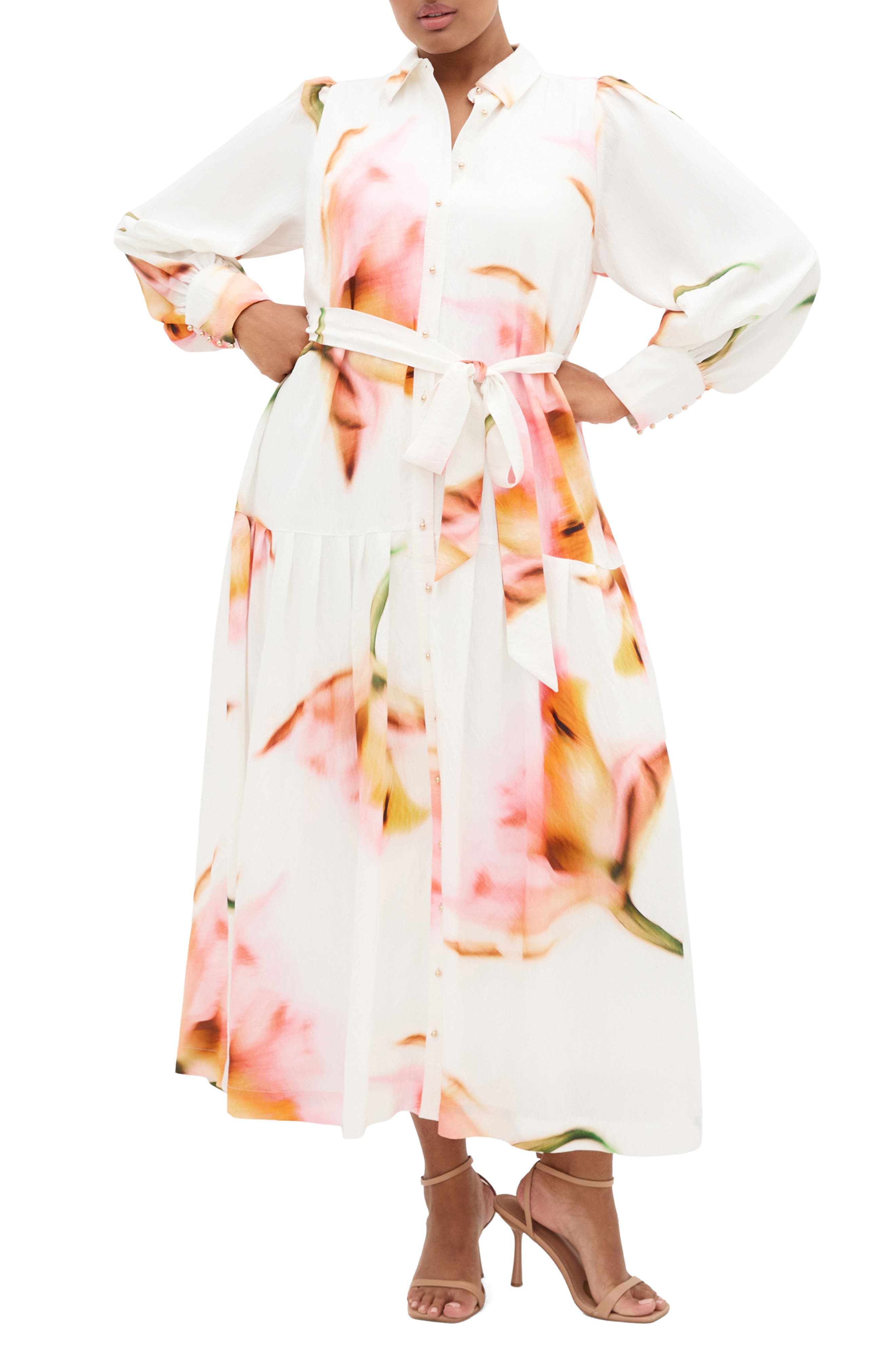 Maxi Floral Satin Maxi Shirtdress - image 1