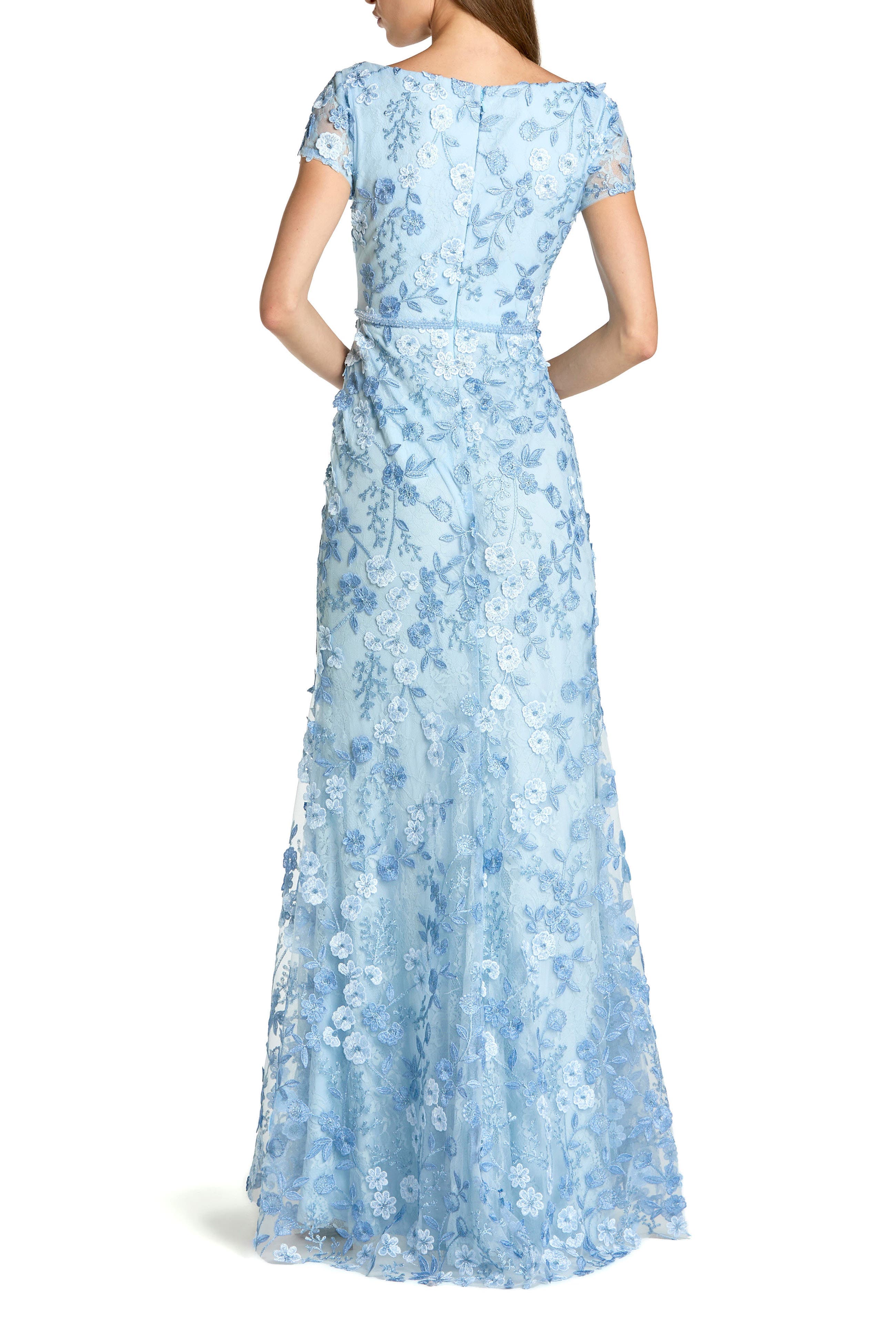 Floral Applique Boat Neck Cap Sleeve Gown - image 2